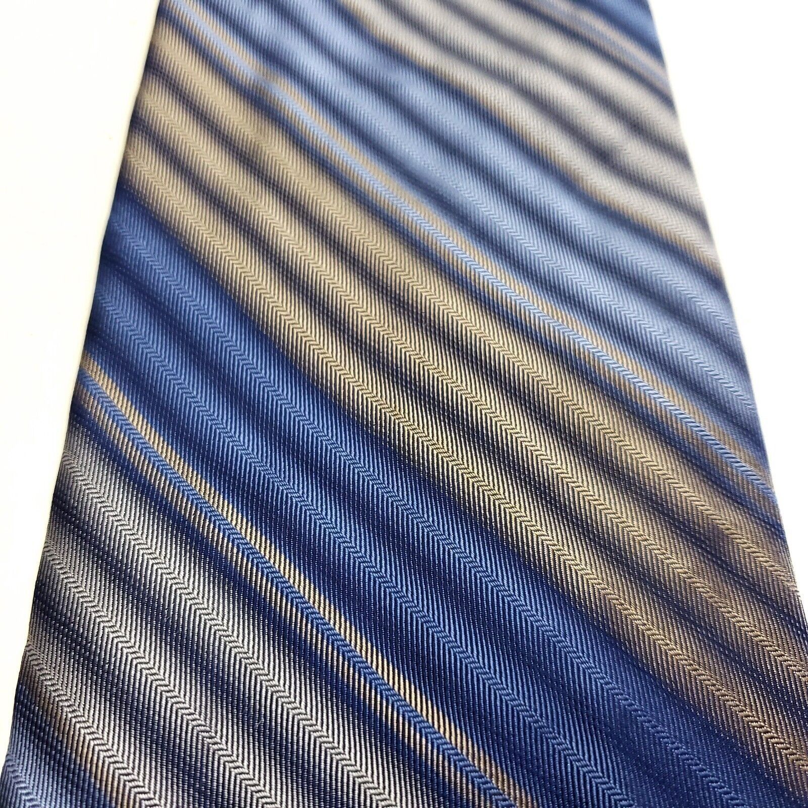 Stafford Stafford Blue Beige Striped Woven Short Wide Silk Tie Size ONE SIZE - 2 Thumbnail