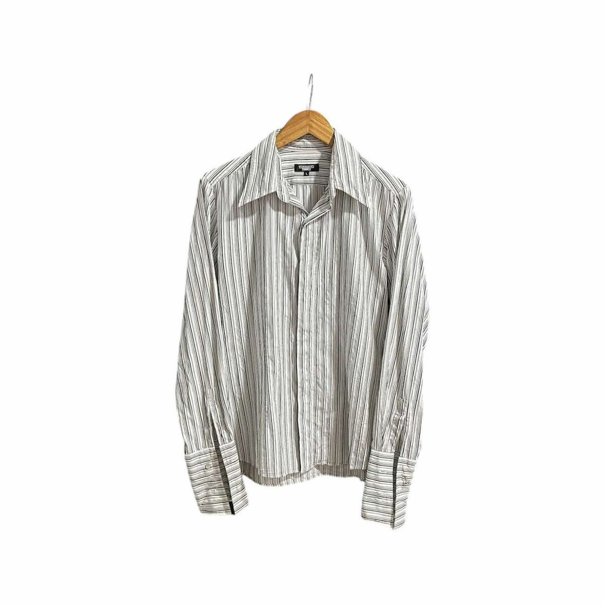🔥Y2K Archived Tornado Mart Striped Shirt Hidden Button