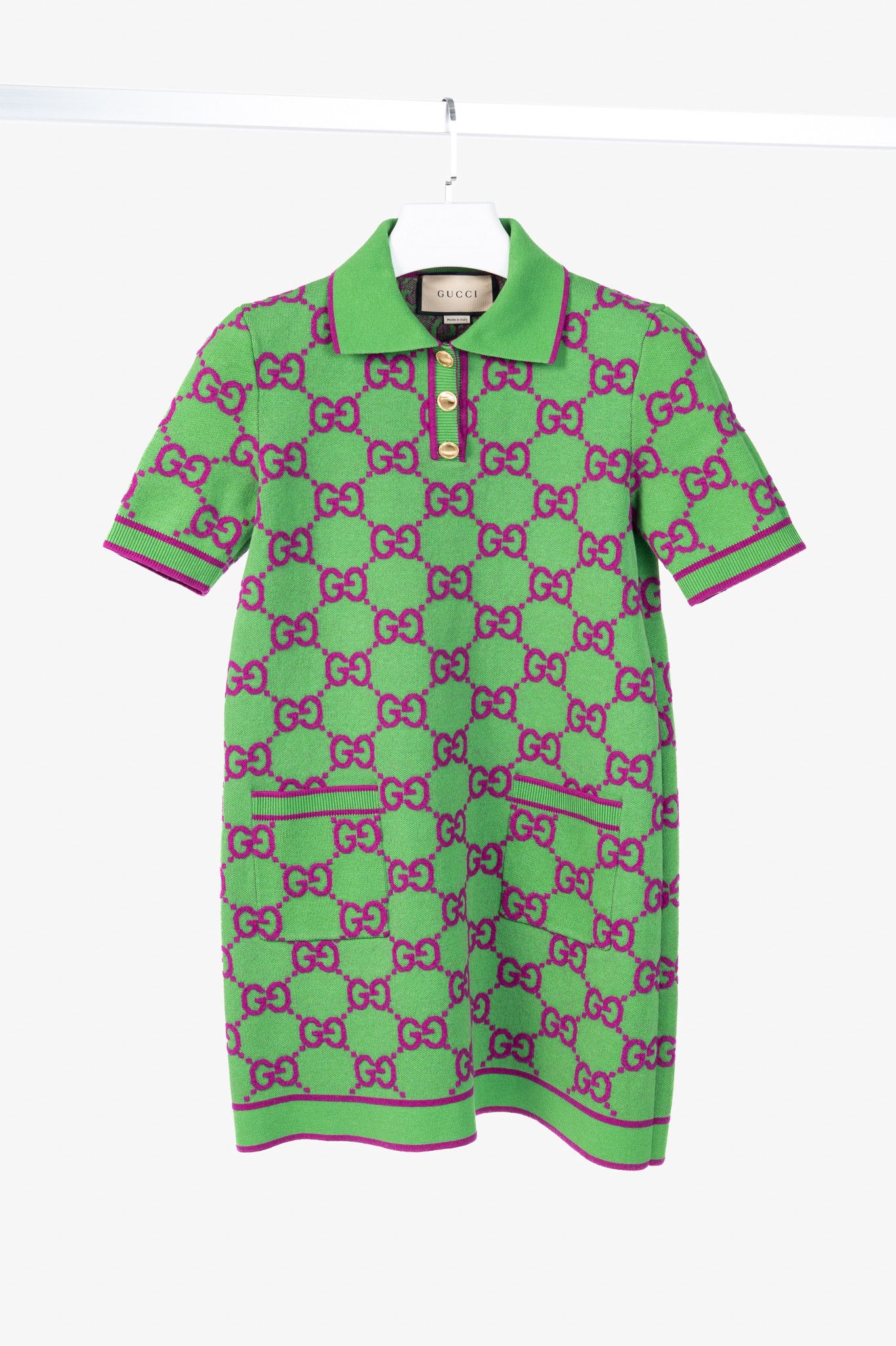 Gucci Green & Purple GG Monogram-Jacquard Polo Mini Dress
