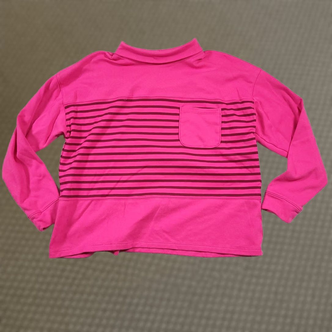 Croft & Barrow VINTAGE Croft Barrow Turtleneck Sweater Sweatshirt Women XL Pink Stripe Pocket Cardigan Size XL / US 12-14 / IT 48-50 - 1 Thumbnail