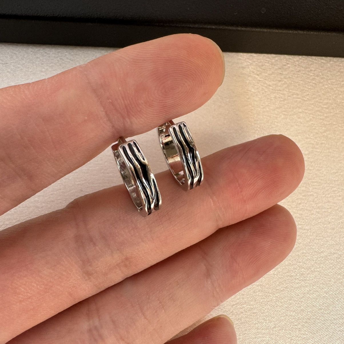 Other Stripes Silver Hoop Earrings for Men Women Size ONE SIZE - 5 Thumbnail