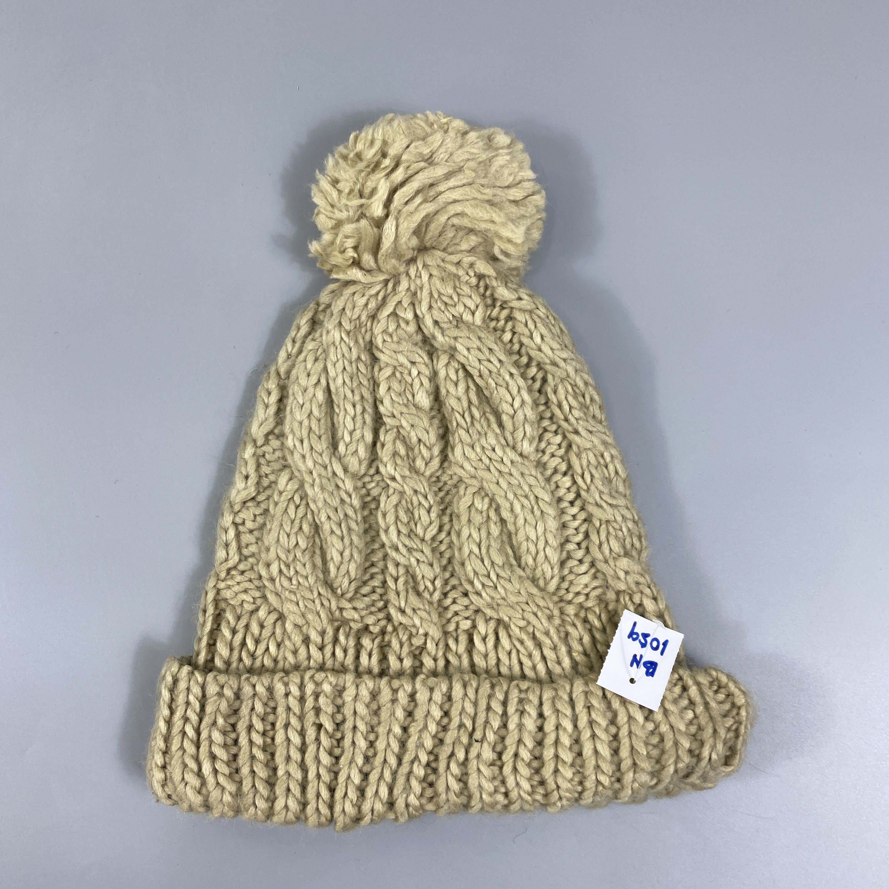 Japanese Brand Cable Knit Pom Pom Beanie Hats -BN1059 Size ONE SIZE - 6 Thumbnail