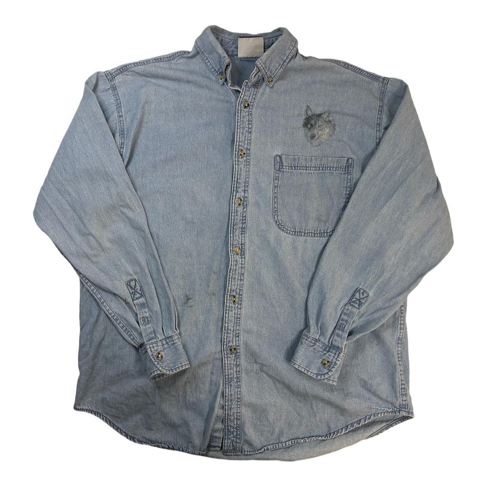 Vintage Wolf shirt denim button up men's XL Size US XL / EU 56 / 4 - 2 Thumbnail