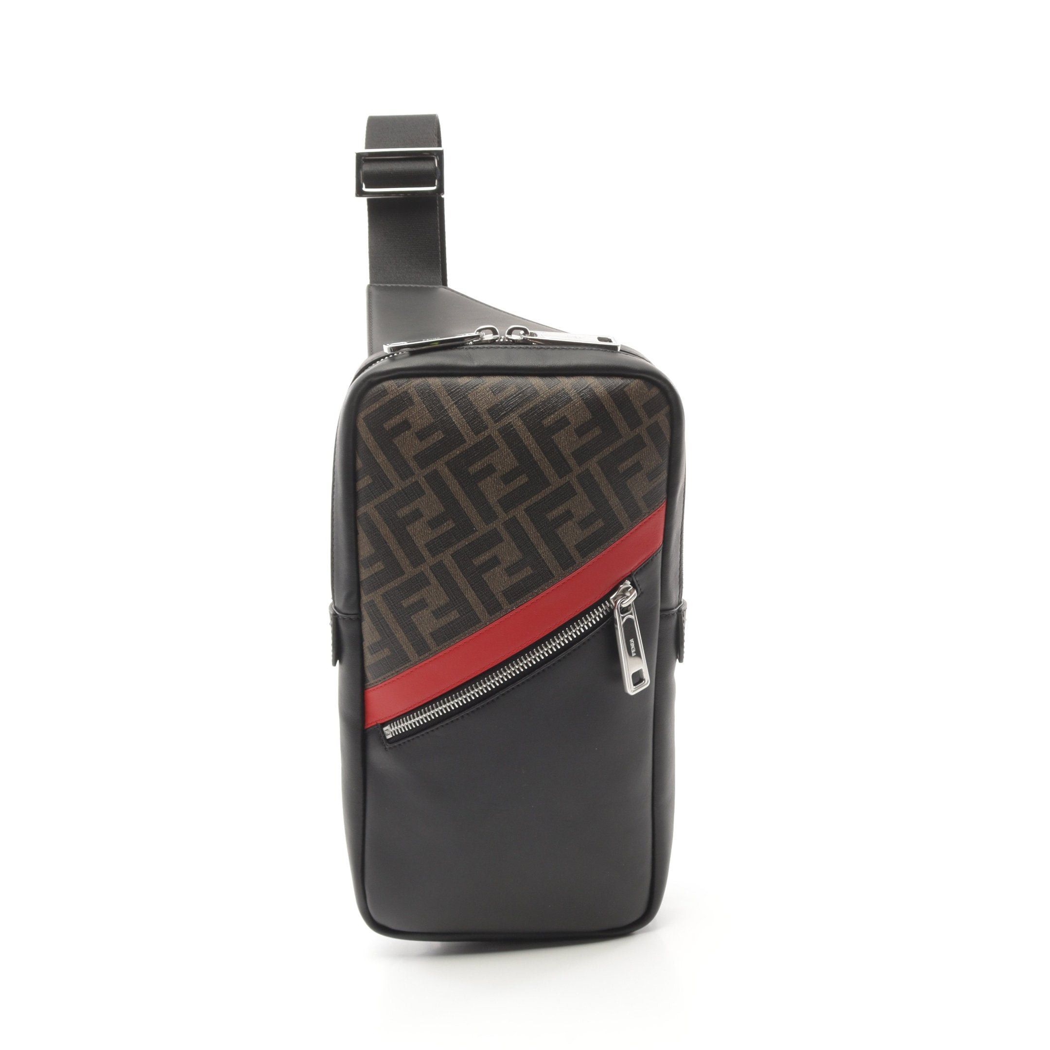 Fendi Fendi Zucca Body Bag Leather Black Brown Red Size ONE SIZE - 1 Thumbnail