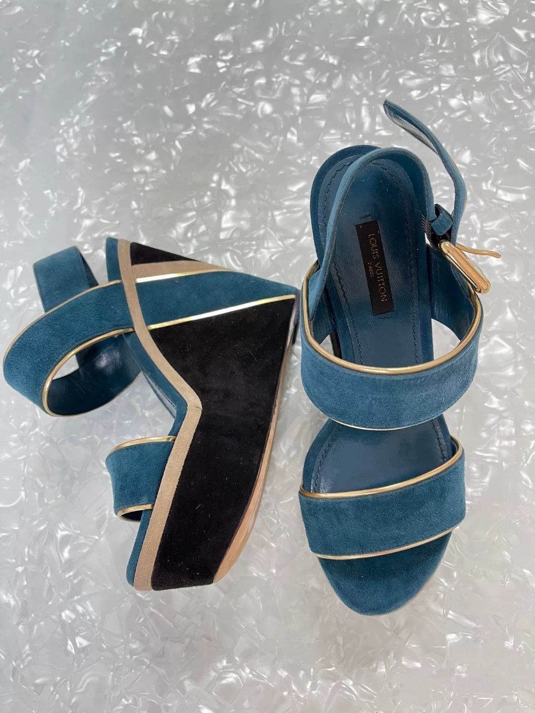 Louis Vuitton LV Peacock Blue Wedge Sandals Size 37 Size US 6 / IT 36 - 1 Thumbnail