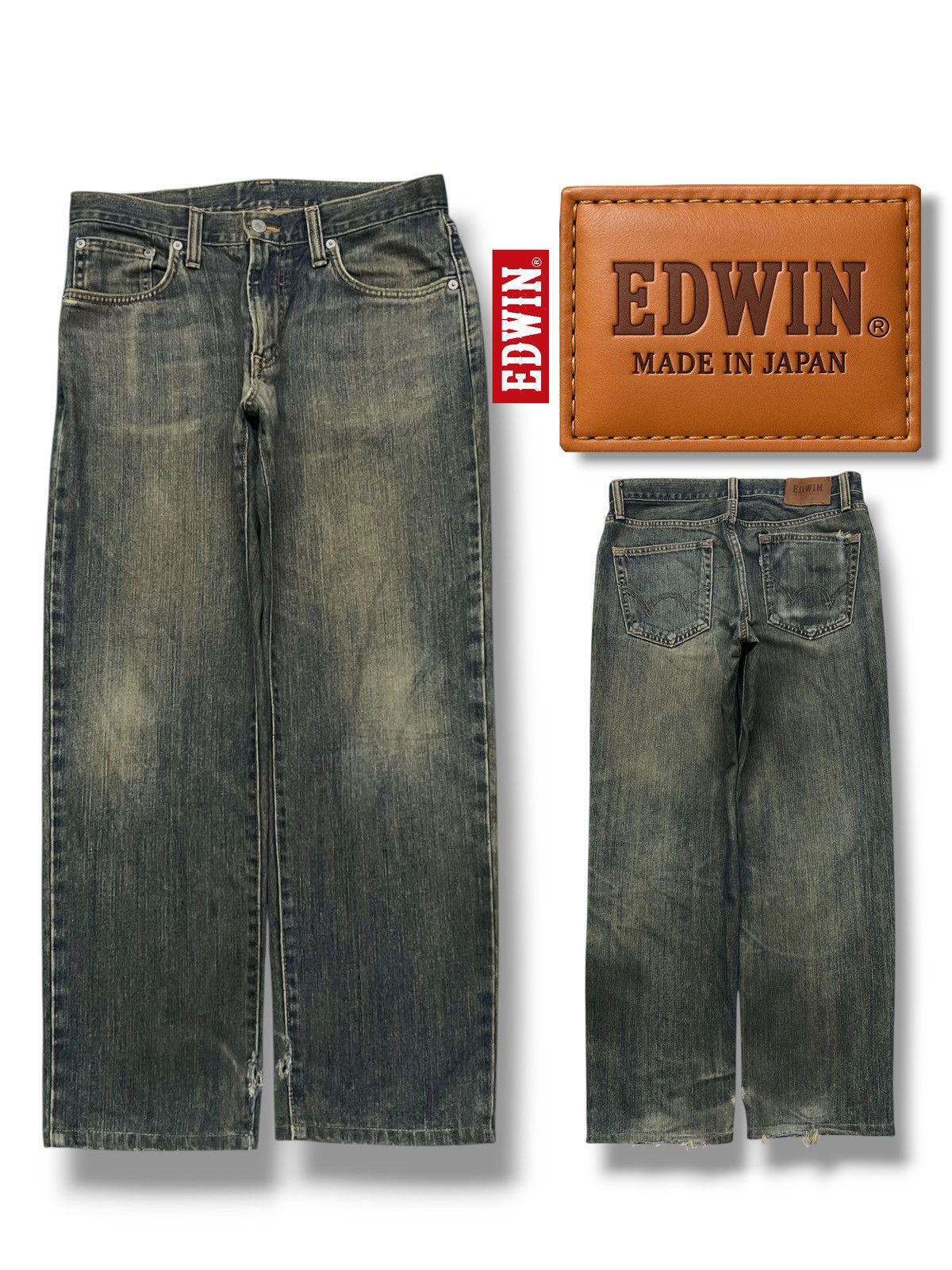 Edwin Vintage Edwin E604R Japan - Faded Mud Wash, Distressed Denim Size US 32 / EU 48 - 1 Thumbnail