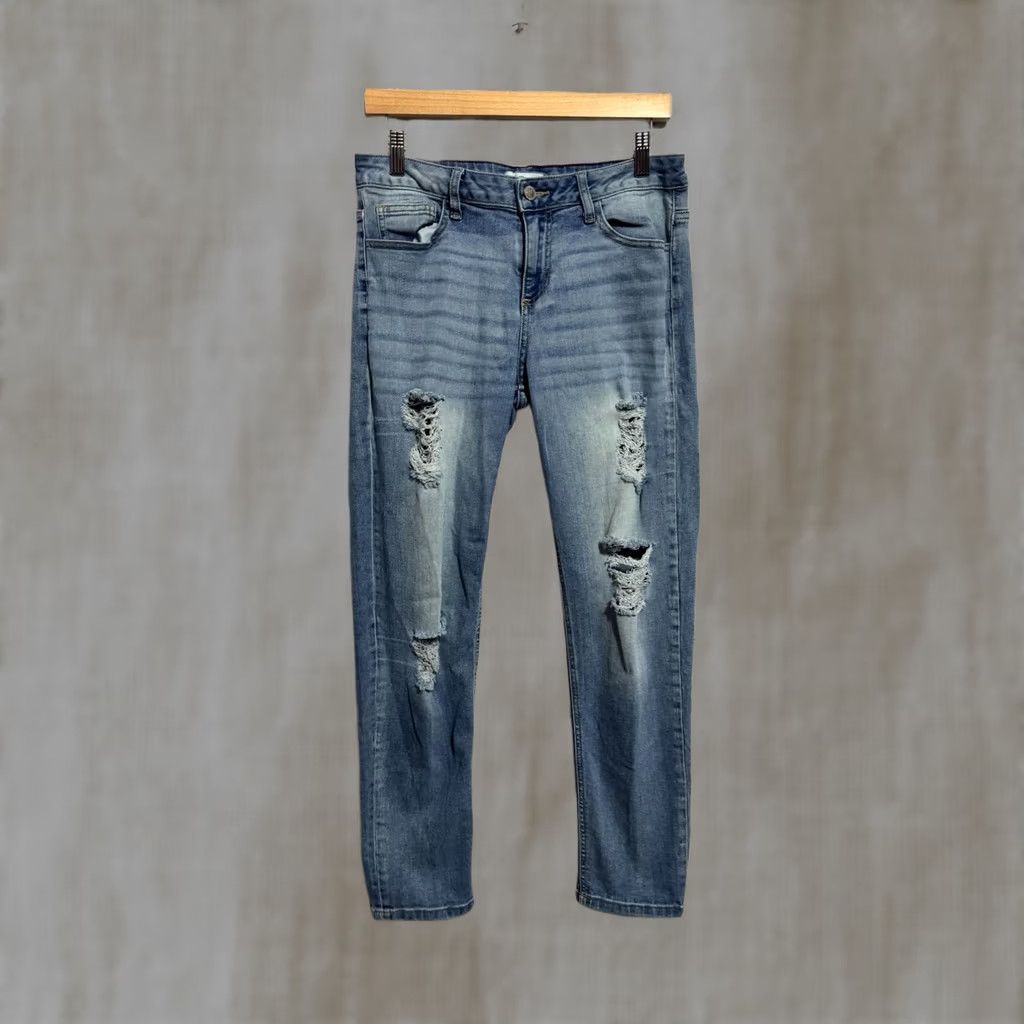 Denime Women's Jeans Distressed Blue Denim Size 29 Inseam 27 Regular Cello Jeans Button Closure Size 29" - 1 Thumbnail