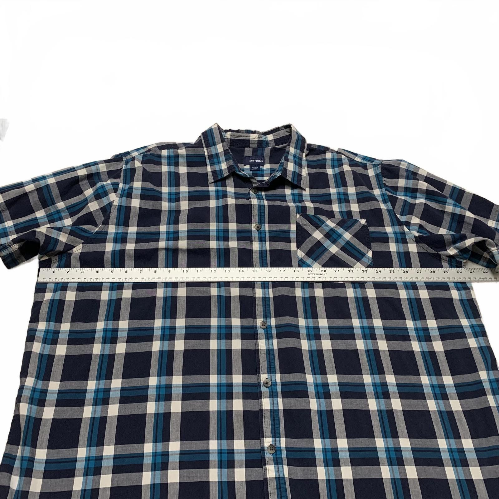 Basic Editions Basic Editions Men's 3XL Blue Plaid Short Sleeve Button Shir Size US XXL / EU 58 / 5 - 3 Thumbnail