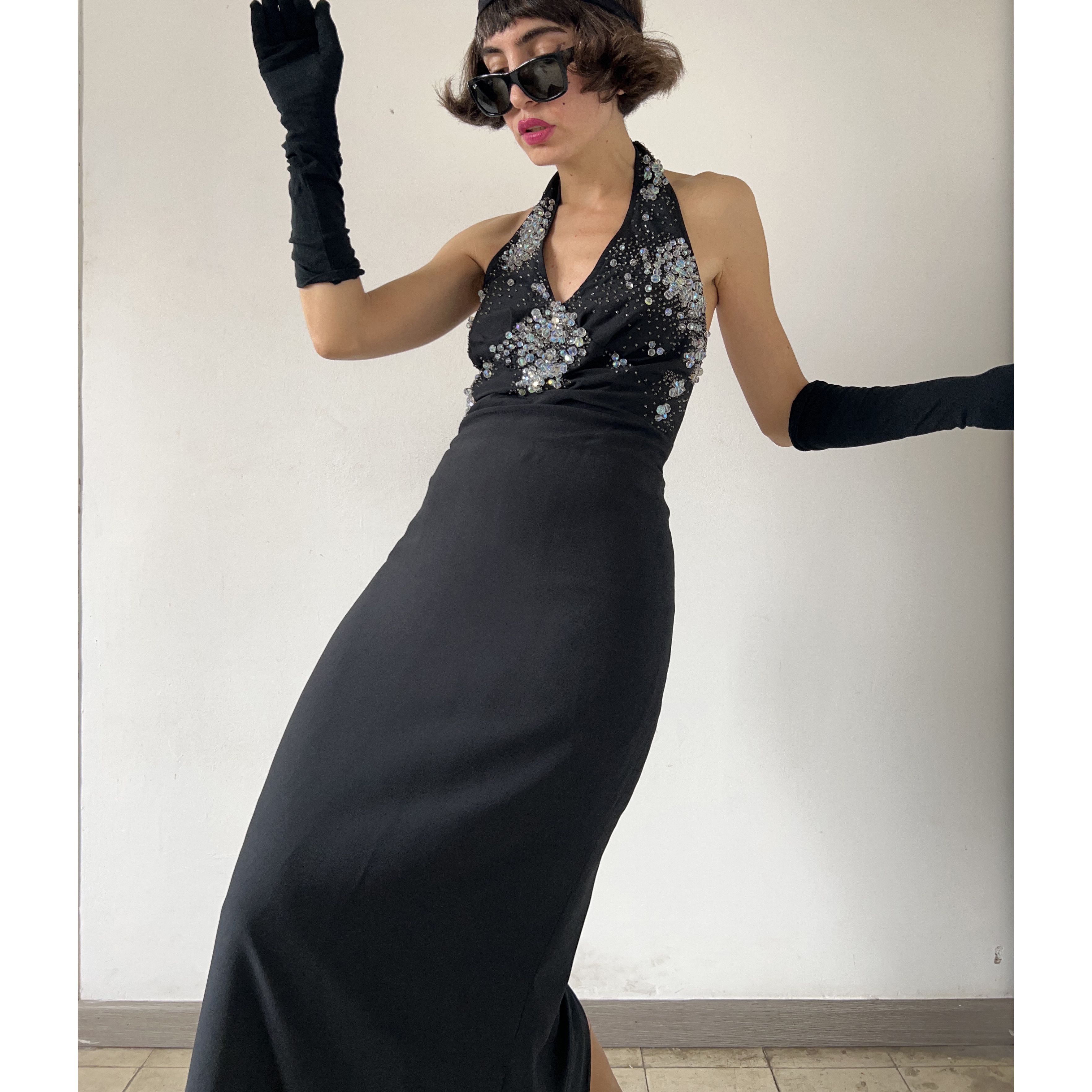 Vintage Vintage 90s Black Beaded Halter Gown Size M / US 6-8 / IT 42-44 - 8 Thumbnail