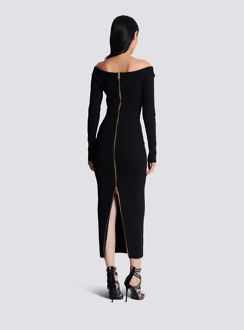 Balmain o1s1wg111225 Long Plain Knit Dress in Black Size L / US 10 / IT 46 - 6 Thumbnail