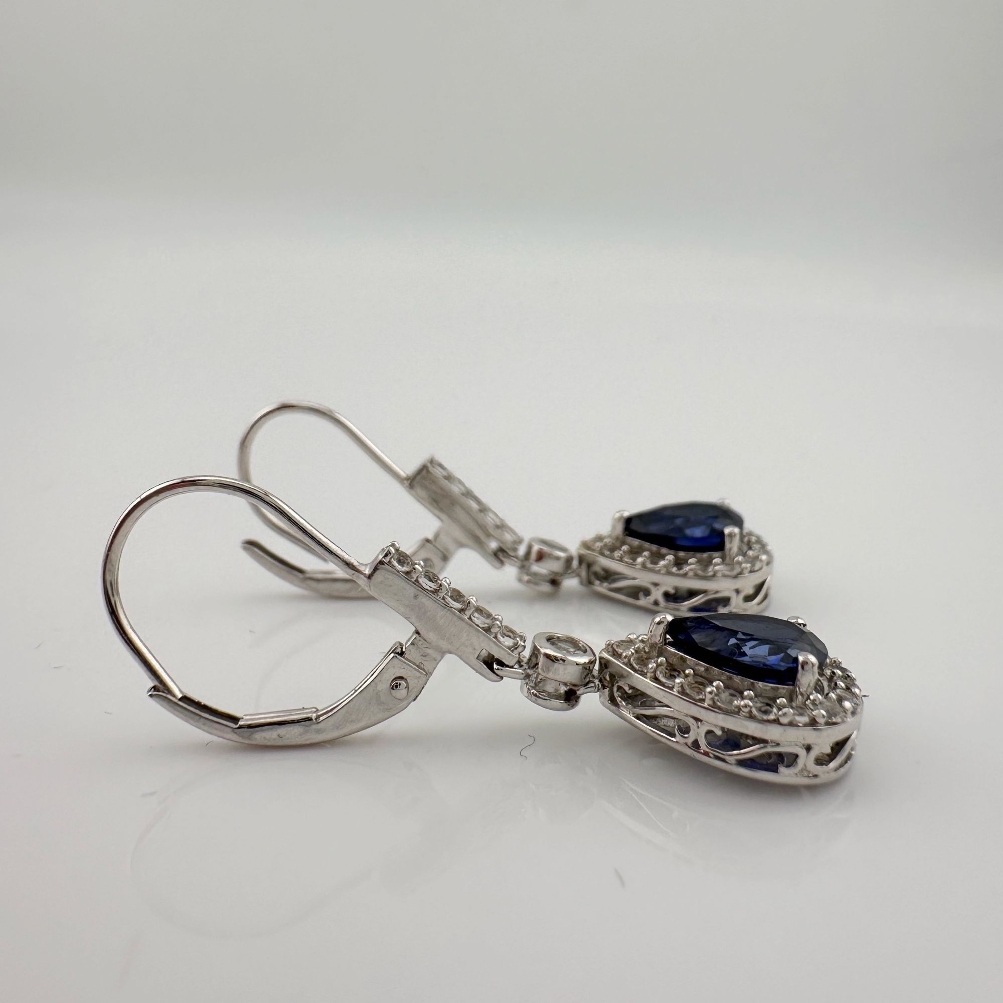 Other Blue and White Sapphire Tear Drop Earrings in Sterling Silve Size ONE SIZE - 9 Thumbnail