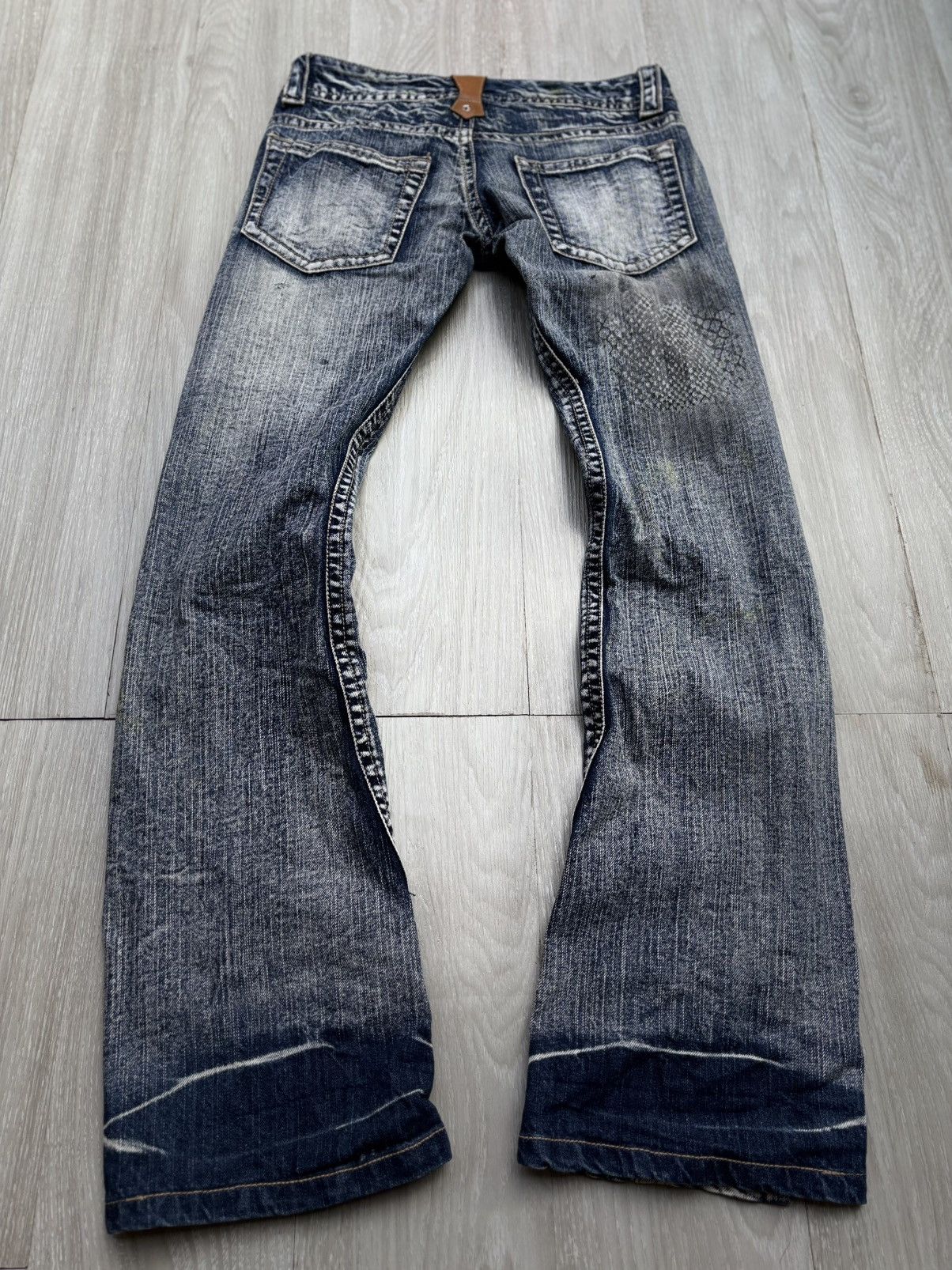 Japanese Brand ORIRIN leather lace up flare jeans Size US 27 - 6 Thumbnail