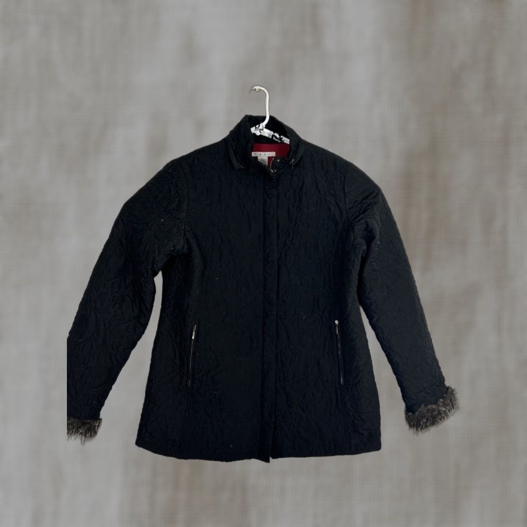 Vintage CAbi Jacket XL Women Black Full Zip Quilted Faux Fur Lining Polyester Size XL / US 12-14 / IT 48-50 - 1 Thumbnail