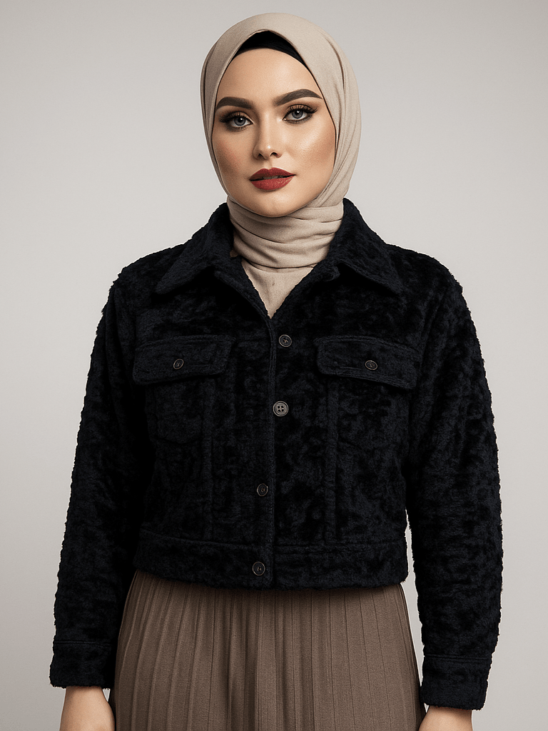 Katharine Hamnett London KATHARINE HAMNETT LONDON Faux Fur Black Cropped Blazer Size M / US 6-8 / IT 42-44 - 1 Thumbnail