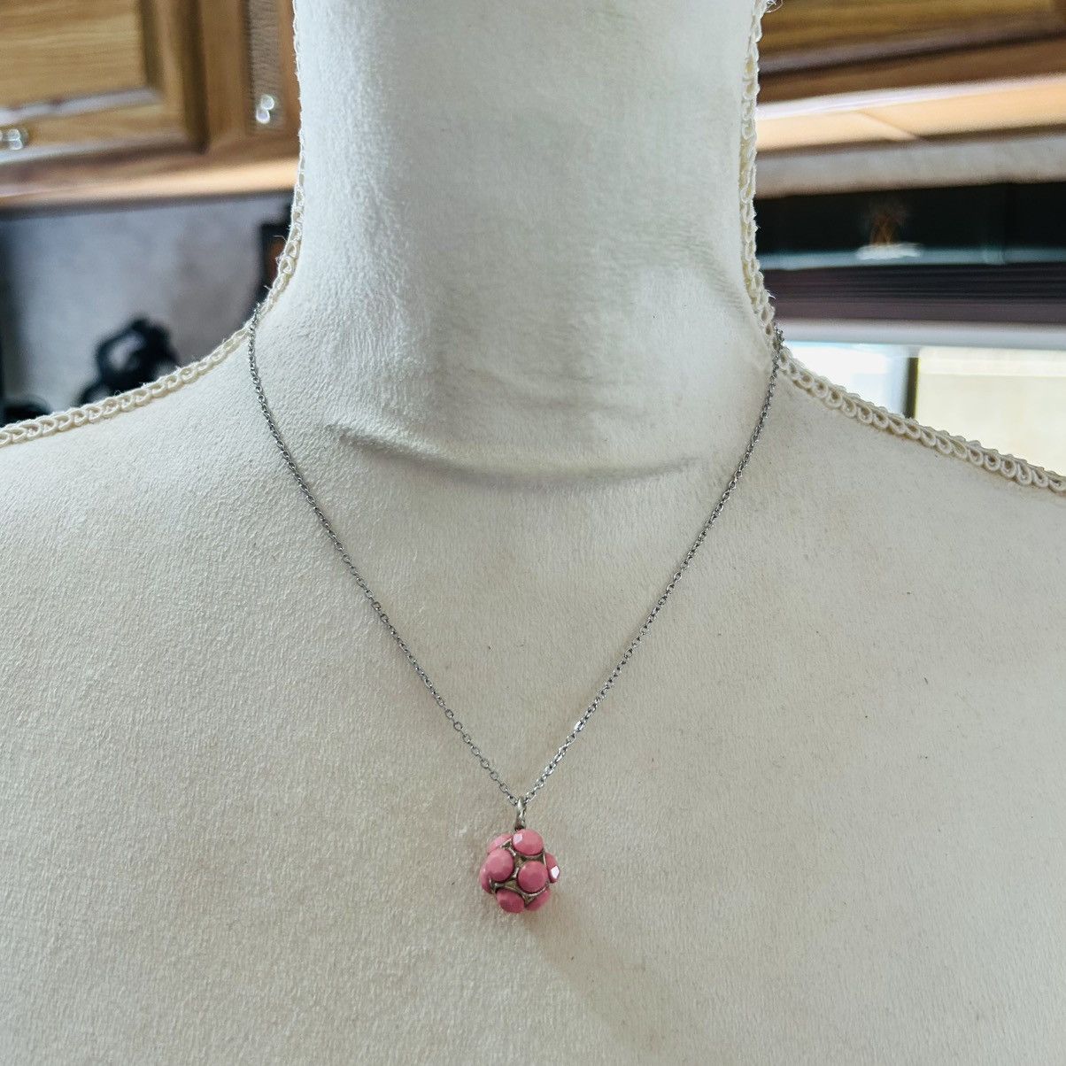 Handmade Bubblegum pink faceted glass disco ball pendant necklace Size ONE SIZE - 3 Thumbnail