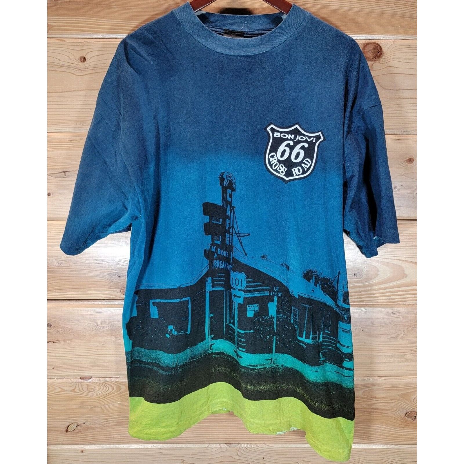 VTG Bon Jovi Cross Road 66 All Over Print T-Shirt Men XL 90s