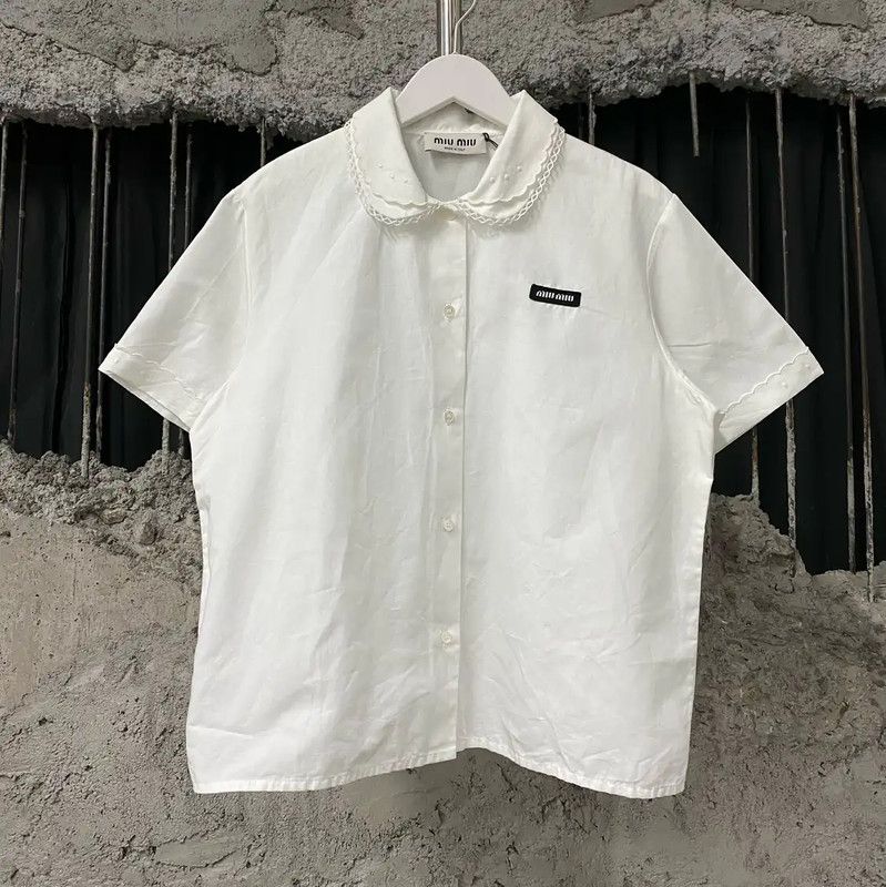 Miu Miu Miu Miu Summer White Cotton Short Sleeve Shirt 0089 Size ONE SIZE - 1 Thumbnail