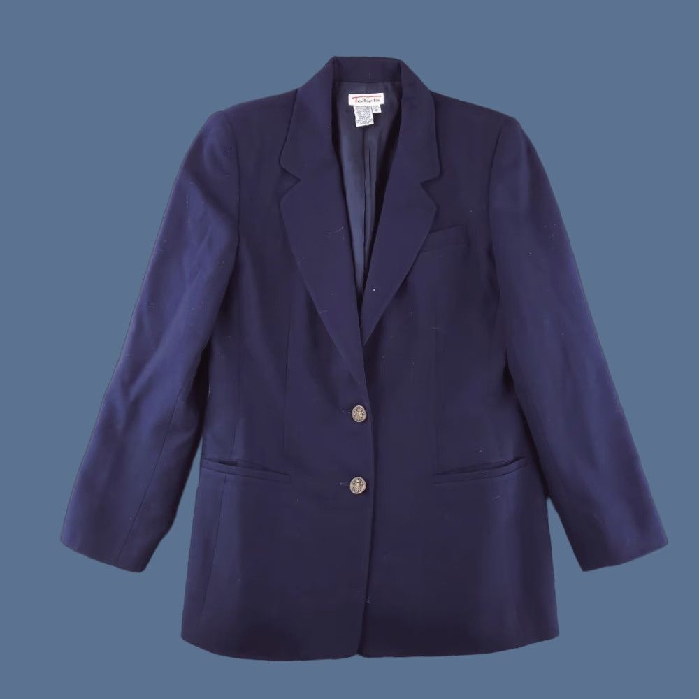 Talbots VINTAGE Talbots Coat Womens 8 Blue Made in USA Overcoat Worsted Wool Suit Long Top Jacket/Coat Length Long Sleeve Pant Suit USA 90s Womens Size M / US 6-8 / IT 42-44 - 1 Thumbnail