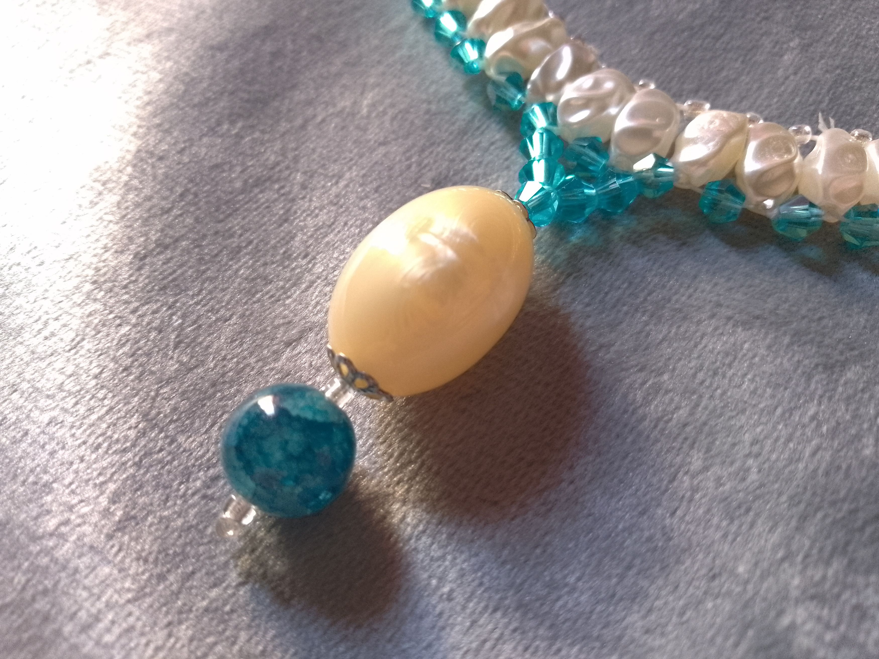 Handmade Elegant necklace Faux River Ivory Pearls Blue Crystals Size ONE SIZE - 7 Thumbnail