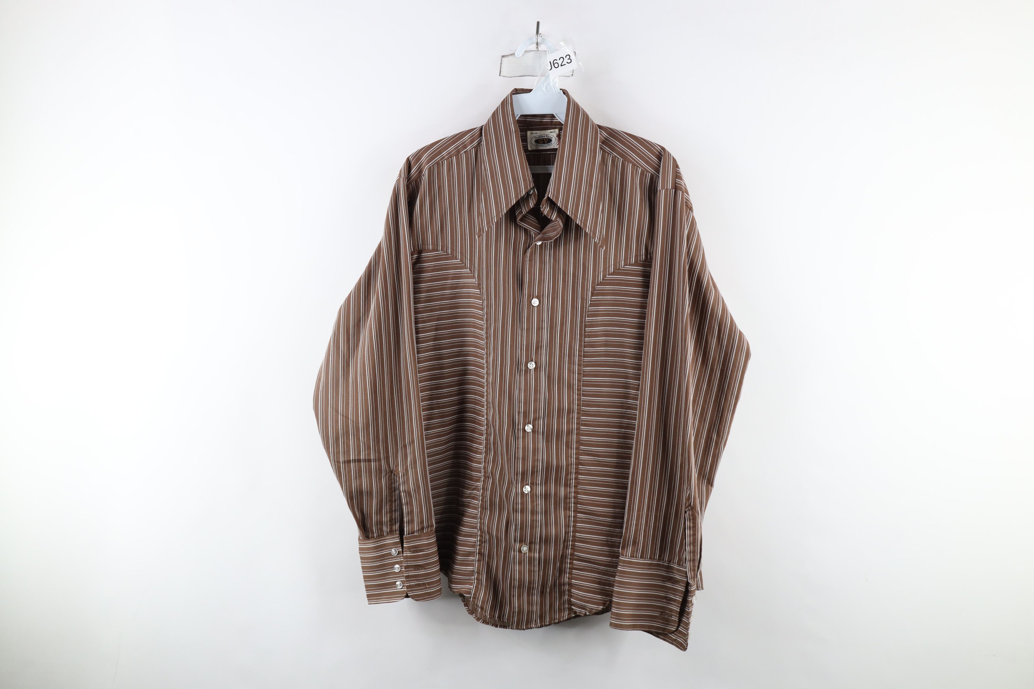 Vintage Vintage 60s 70s Streetwear Collared Button Shirt Brown Size US M / EU 48-50 / 2 - 1 Thumbnail