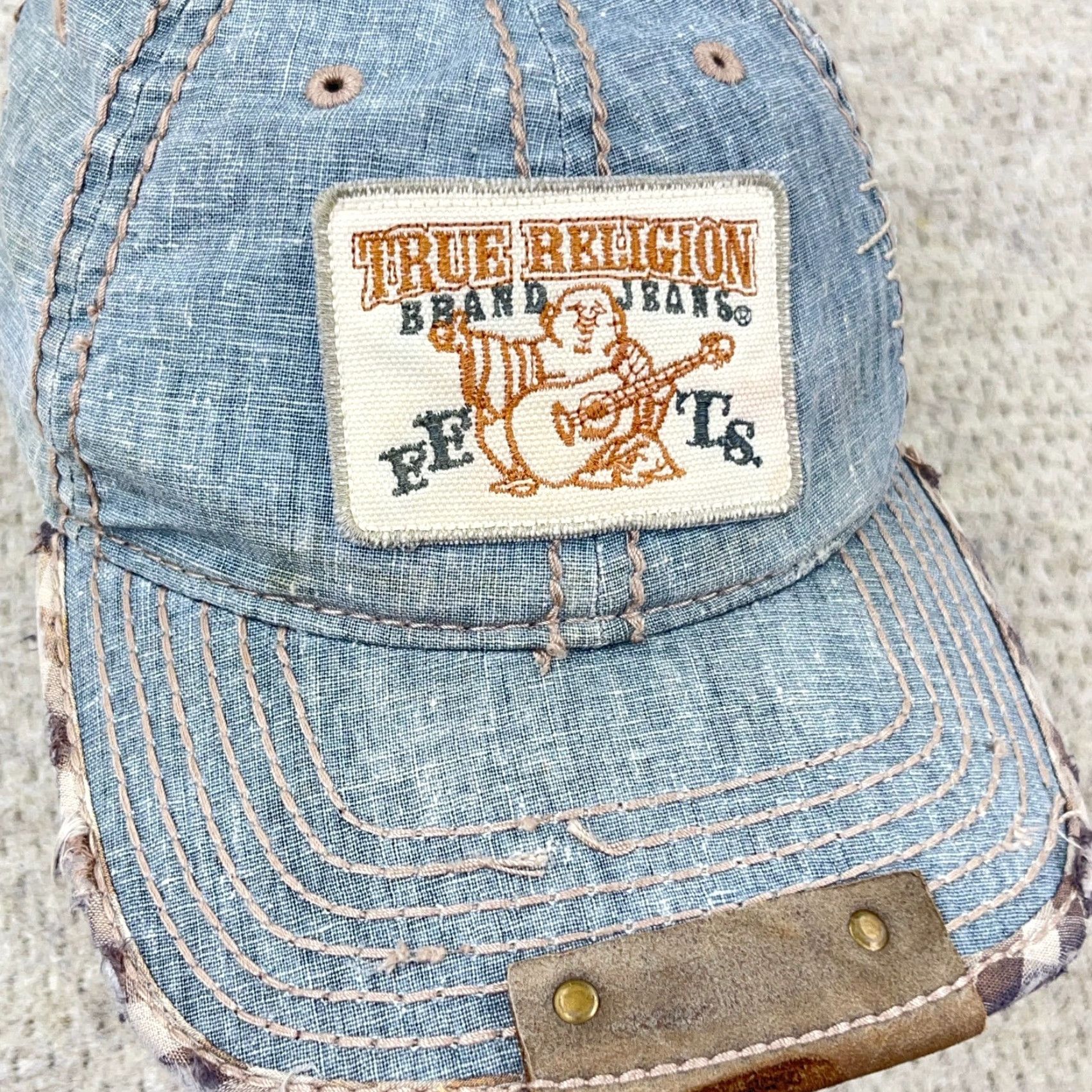 True Religion VINTAGE True Religion Hat Cap Strap Back Buddha Patch Distressed Y2K Size US 35 - 3 Thumbnail