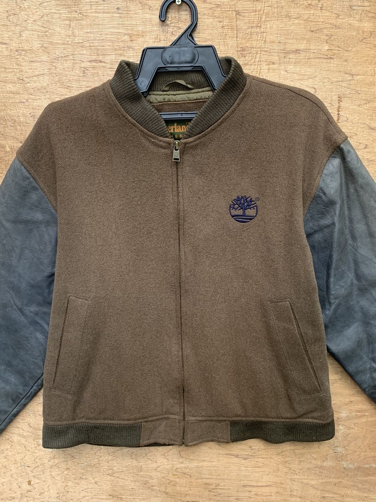 Leather Rare.. Timberland Weathergear Leather Sleeve Varsity Jacket Size US L / EU 52-54 / 3 - 7 Thumbnail