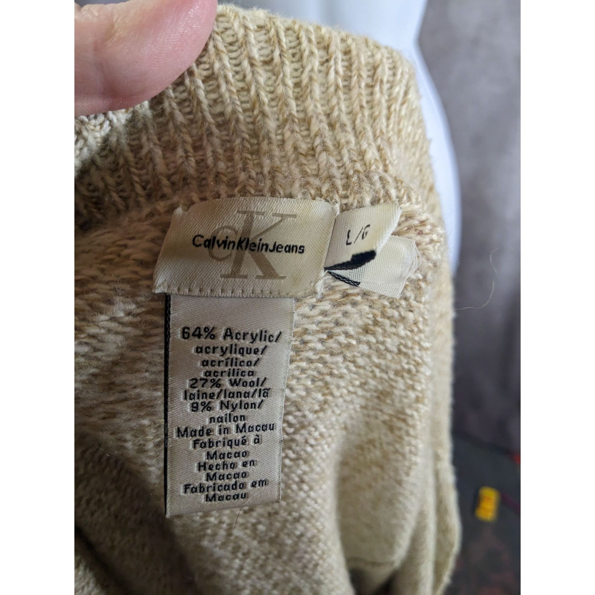 Calvin Klein Preppy Calvin Klein Longline Womens Beige Button-Down Cardig Size L / US 10 / IT 46 - 3 Thumbnail