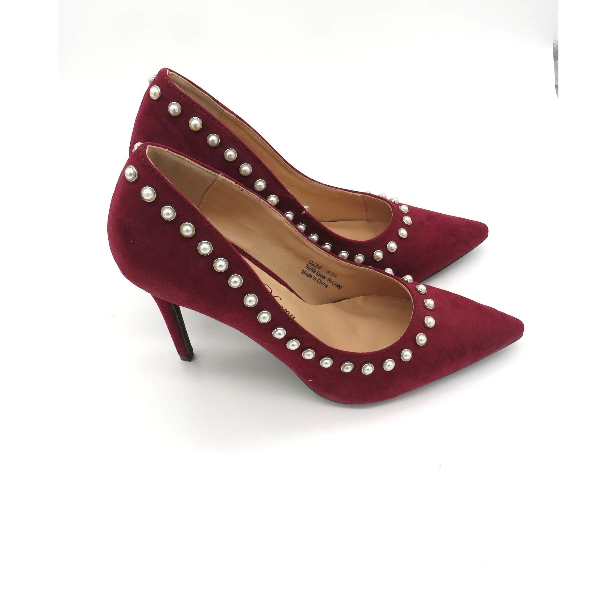 Other Penny Loves Kenny Burgundy Pearl-Studded Pointed Toe Heels Size US 9.5 / IT 39.5 - 9 Thumbnail