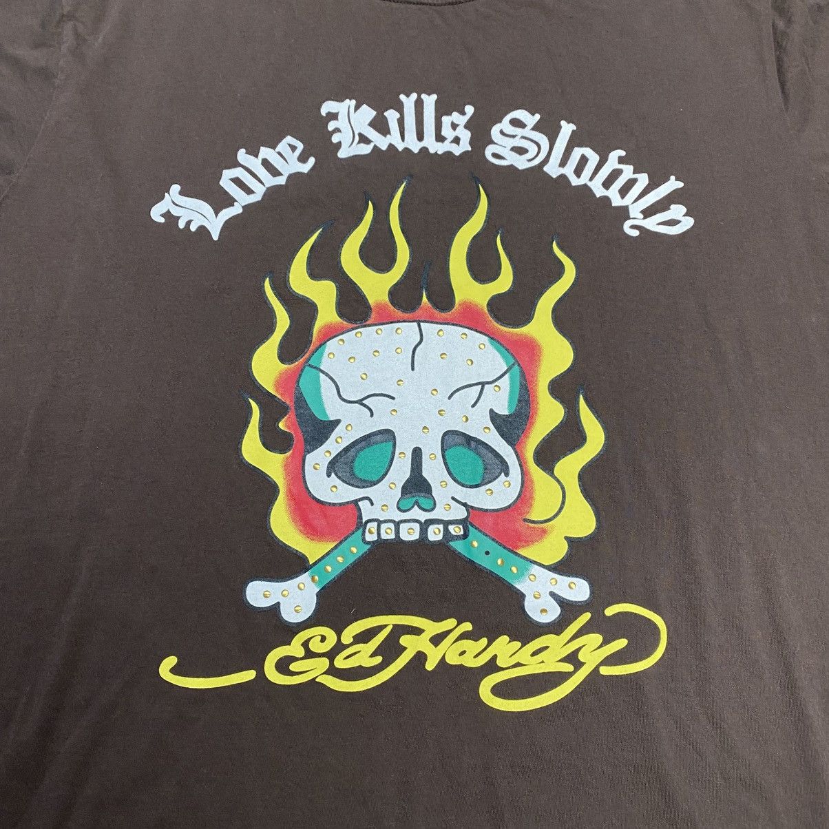 Ed Hardy Vintage Y2K Ed Hardy Brown Flame Skull T-Shirt Size 2XL Size US XXL / EU 58 / 5 - 4 Thumbnail