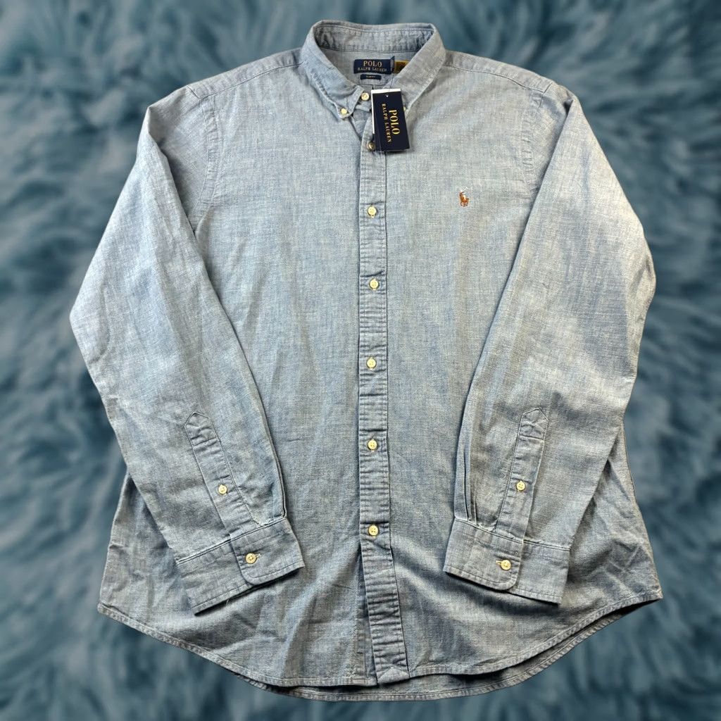 Polo Ralph Lauren Polo Ralph Lauren Shirt Mens 2XL Blue Chambray Button Up Cotton Shirt Long Sleeve Button-Down Collared Casual Classic Size US XXL / EU 58 / 5 - 1 Thumbnail