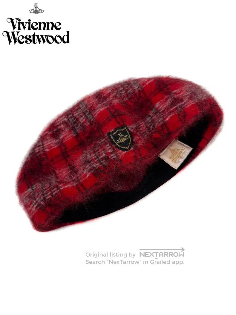 Vivienne Westwood Vivienne Westwood Red and Black Plaid Beret Cap with Satur Size ONE SIZE - 1 Thumbnail