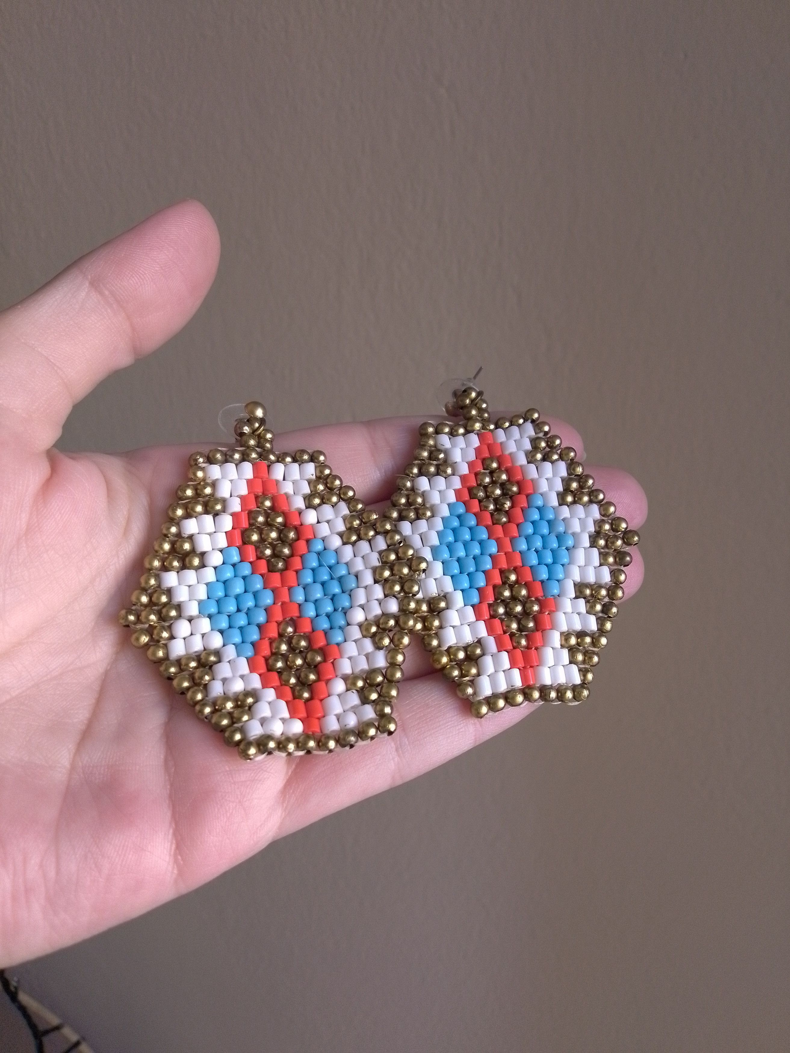 Handmade Earrings Ethnic Native Americans Geometrical Embroidered Size ONE SIZE - 2 Thumbnail