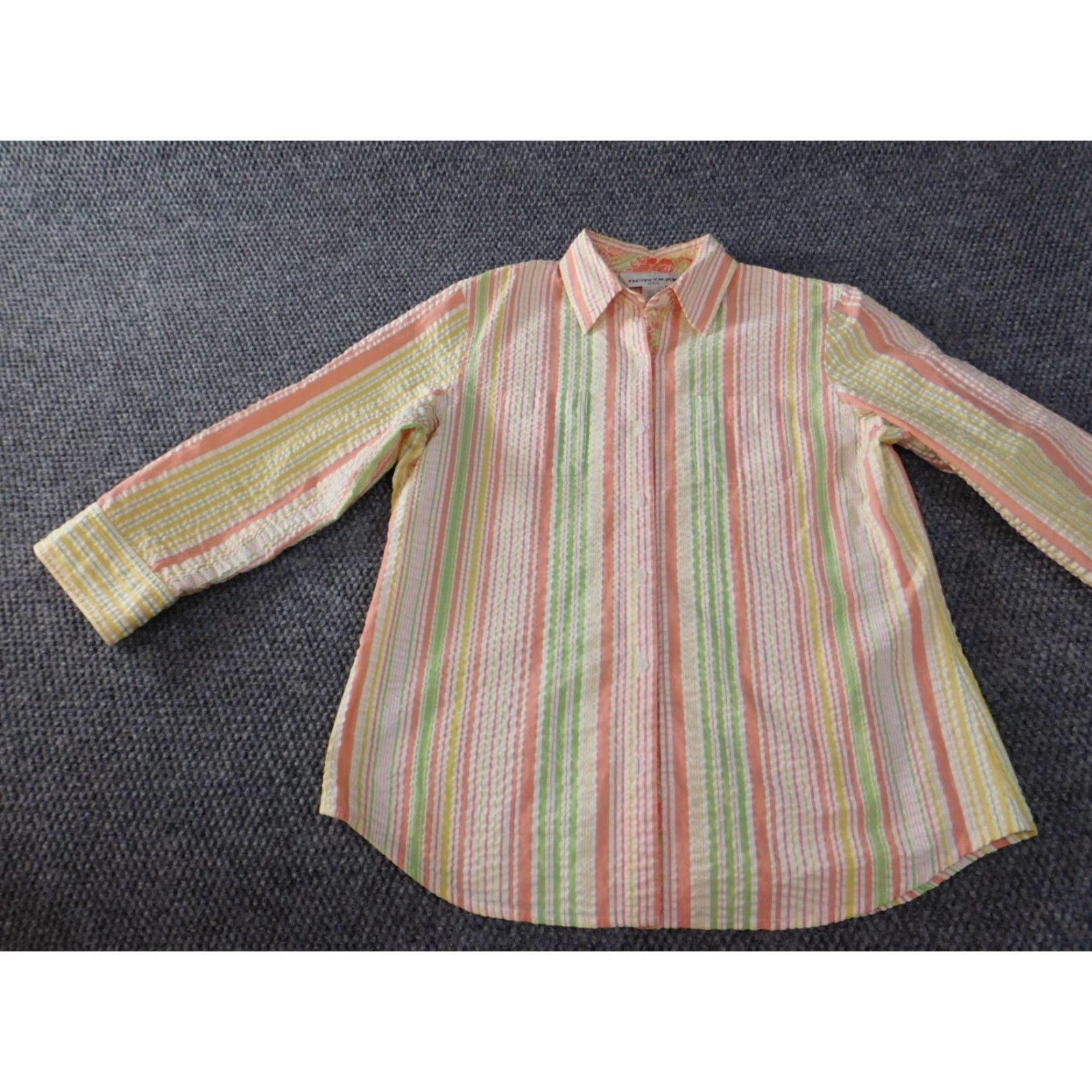 Jones New York Jones New York Button-Up top Petite Womens Striped Long Sleeve Collared Casual Purple Cotton Polyester Rayon Stretch Regular PM Shirt Size M / US 6-8 / IT 42-44 - 3 Thumbnail