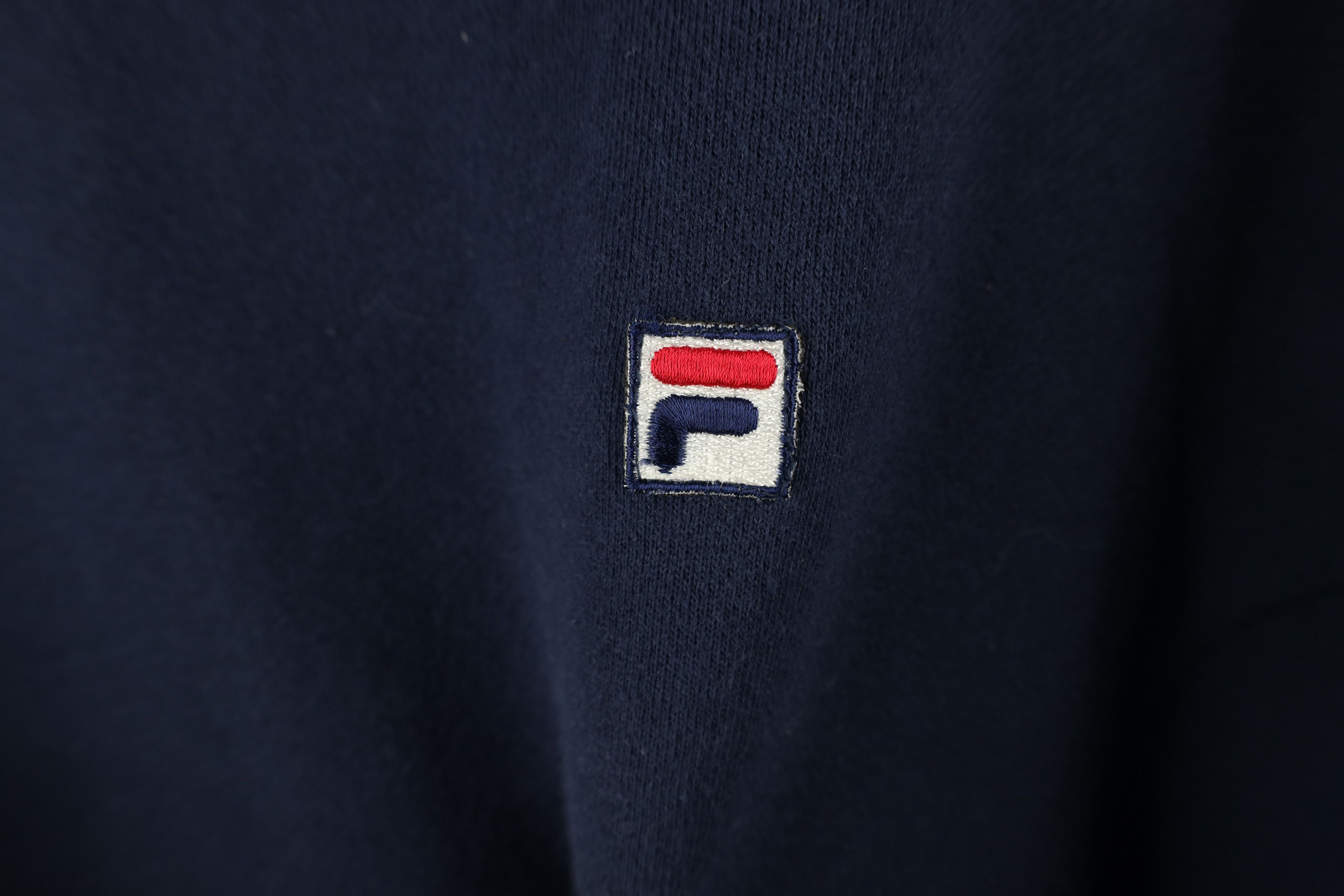 Fila × Vintage Vintage 90s Fila Box Logo Crewneck Sweatshirt Navy Blue Size US L / EU 52-54 / 3 - 4 Thumbnail