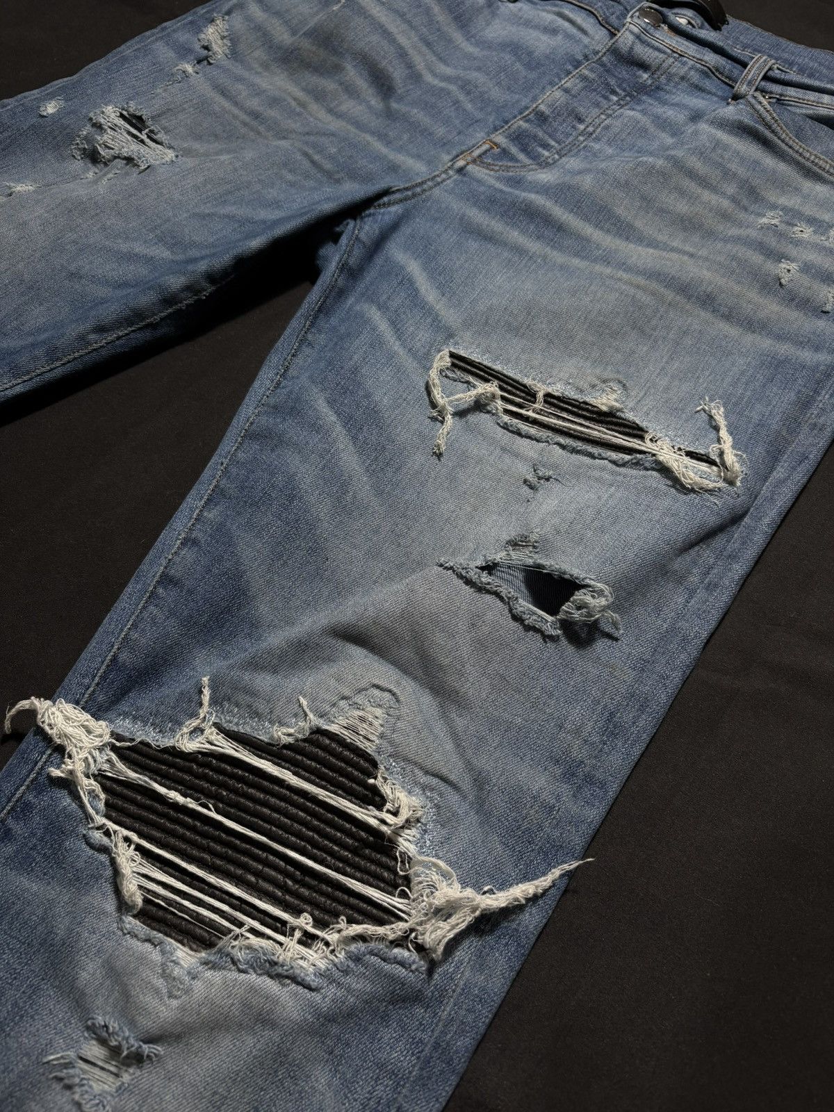 Amiri Amiri MX1 Light Wash Black Patch Jeans - Size 38 Size US 38 / EU 54 - 2 Thumbnail