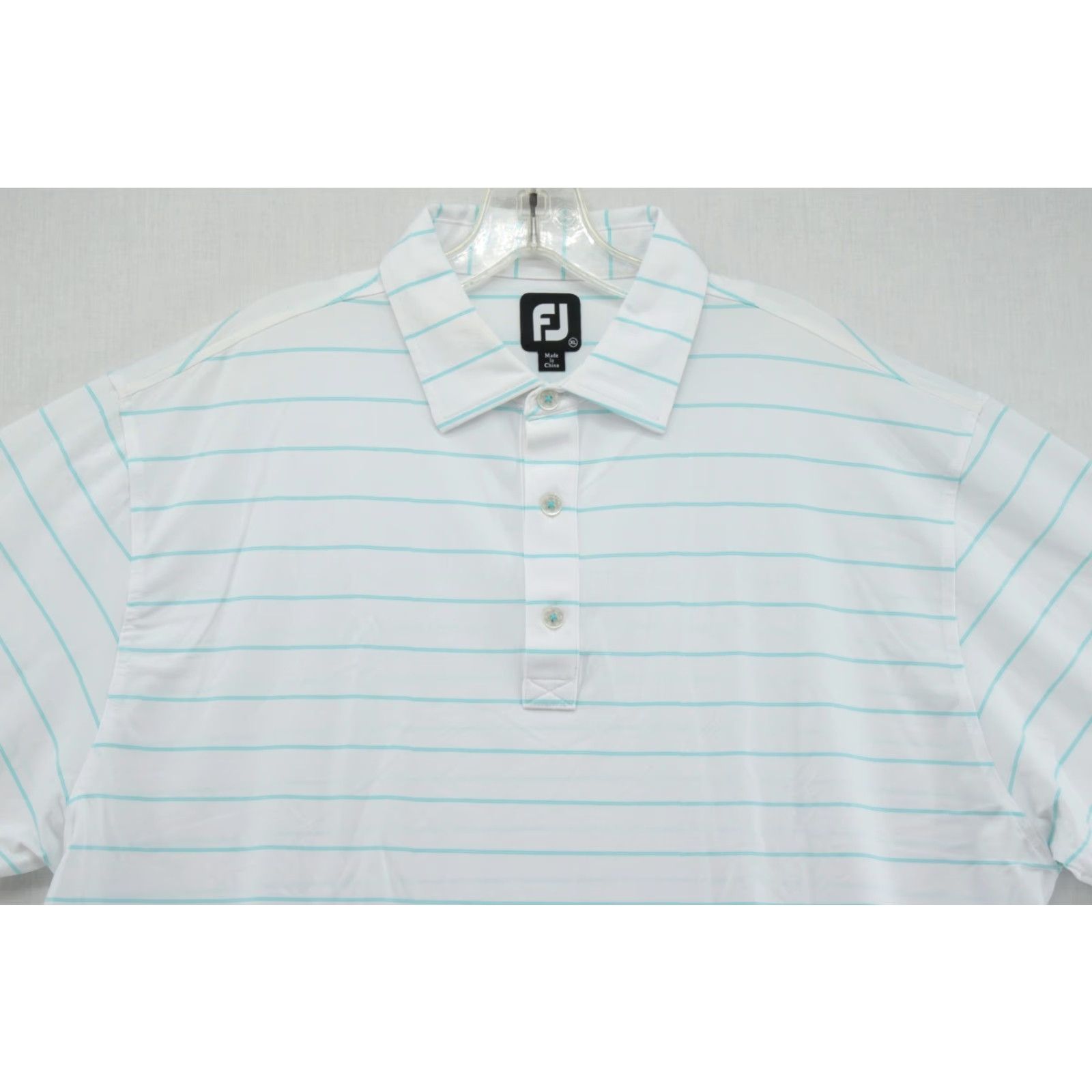 Footjoy FootJoy Polo Shirt Men's XL White Micro Blue Stripe Golf FJ Logo Size US XL / EU 56 / 4 - 2 Thumbnail