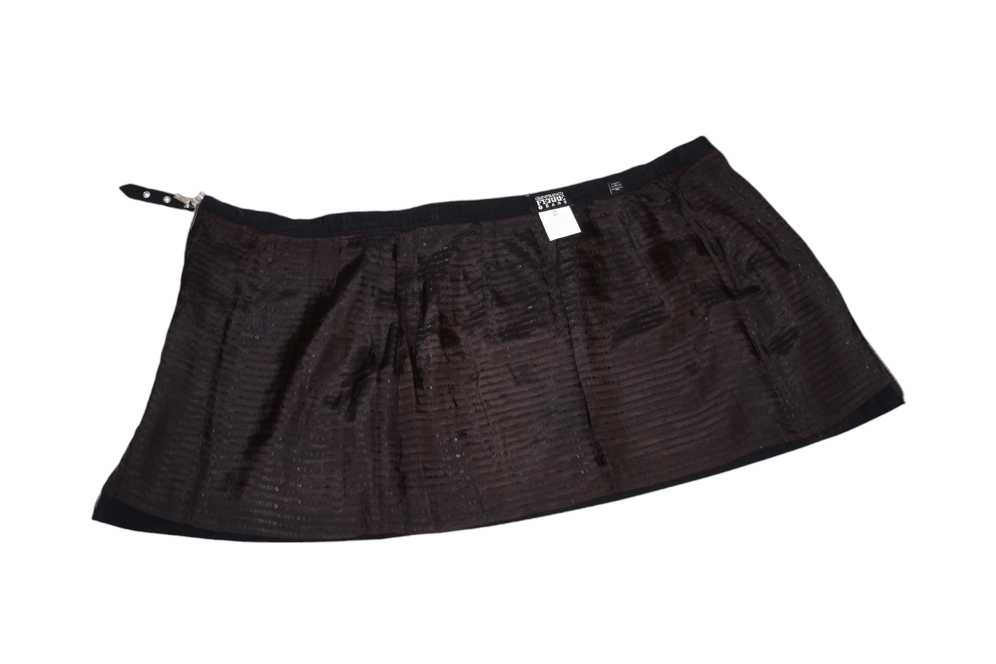 GF Ferre Vtg GF Ferre Jeans lined glossy black wrap zip mini skirt Size 29" - 3 Thumbnail