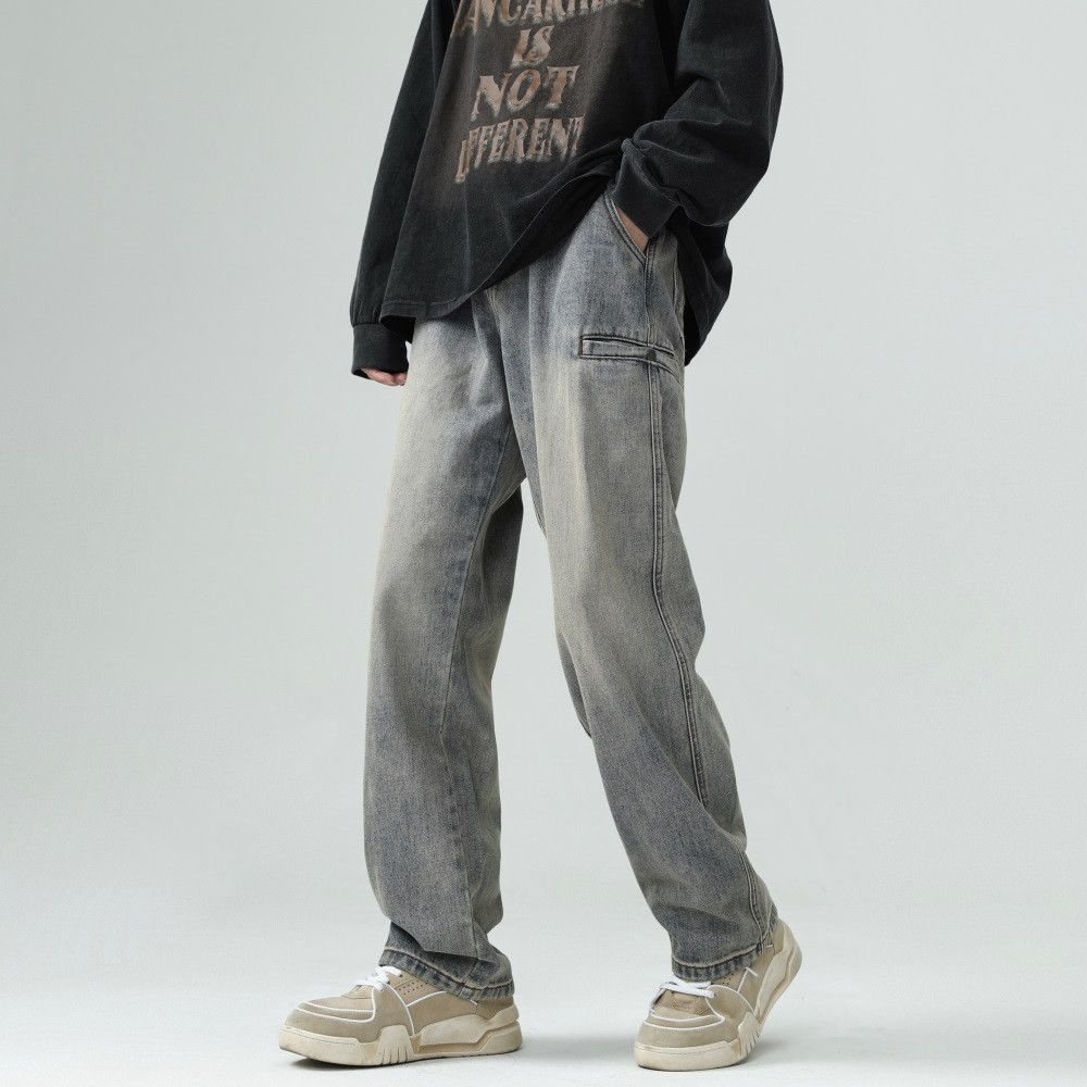 Japanese Brand Men's washed distressed loose straight leg high street jeans Size US 32 / EU 48 - 3 Thumbnail