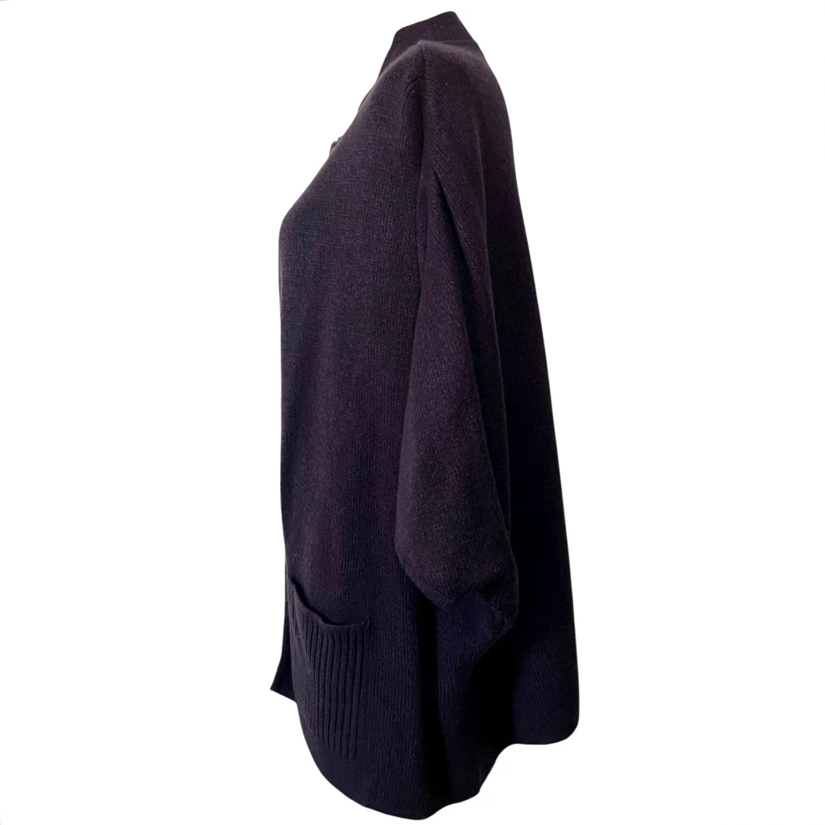 Vintage Tally Ho Womens Knit Cape Poncho Cape Open Front Cardigan Pockets Dark Purple 2X Knit Sweater Size XXL / US 16-18 / IT 52-54 - 5 Thumbnail