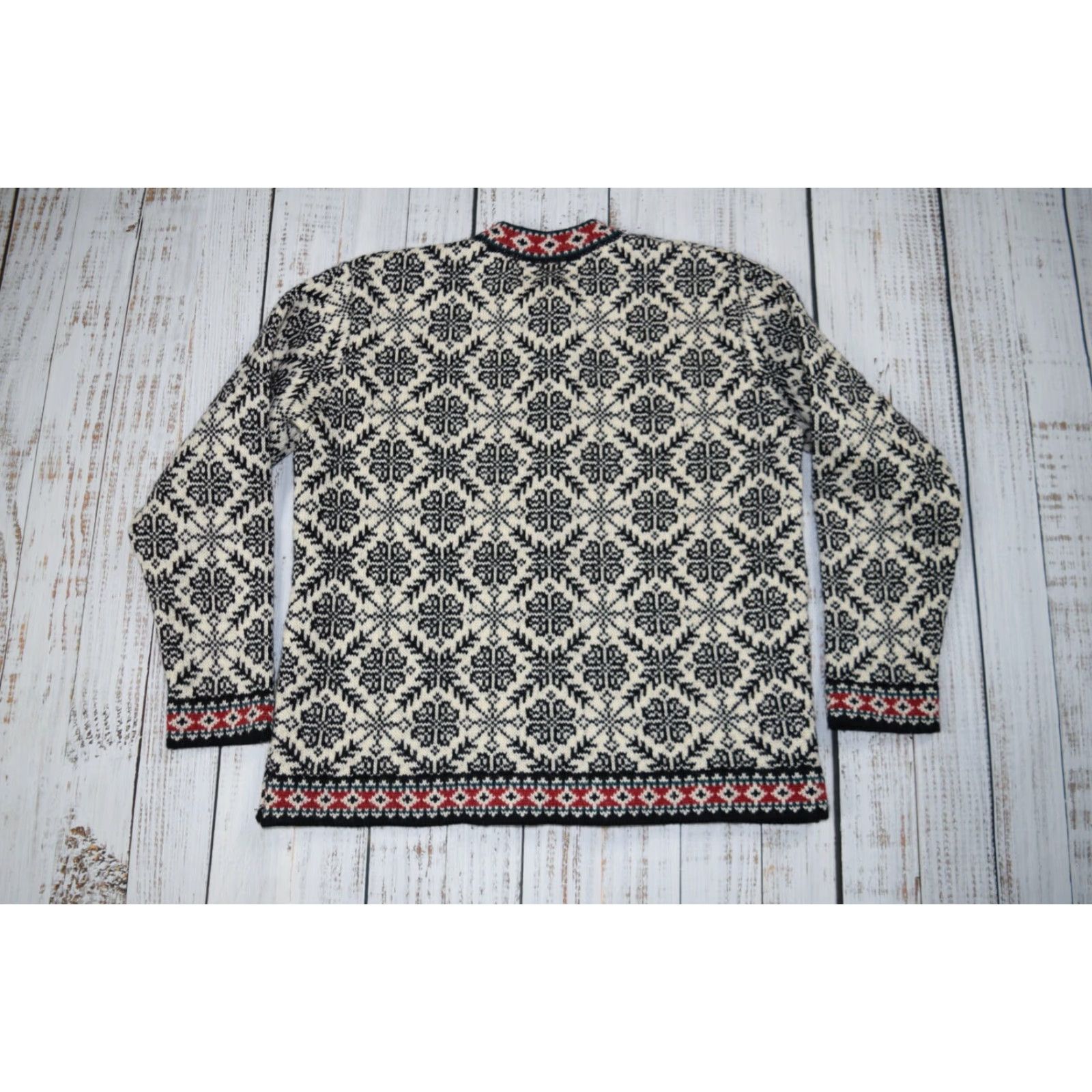Vintage LL BEAN Cardigan Sweater Medium Ivory Nordic Fair Isle Wool Button Up Style Womens Size M / US 6-8 / IT 42-44 - 8 Thumbnail
