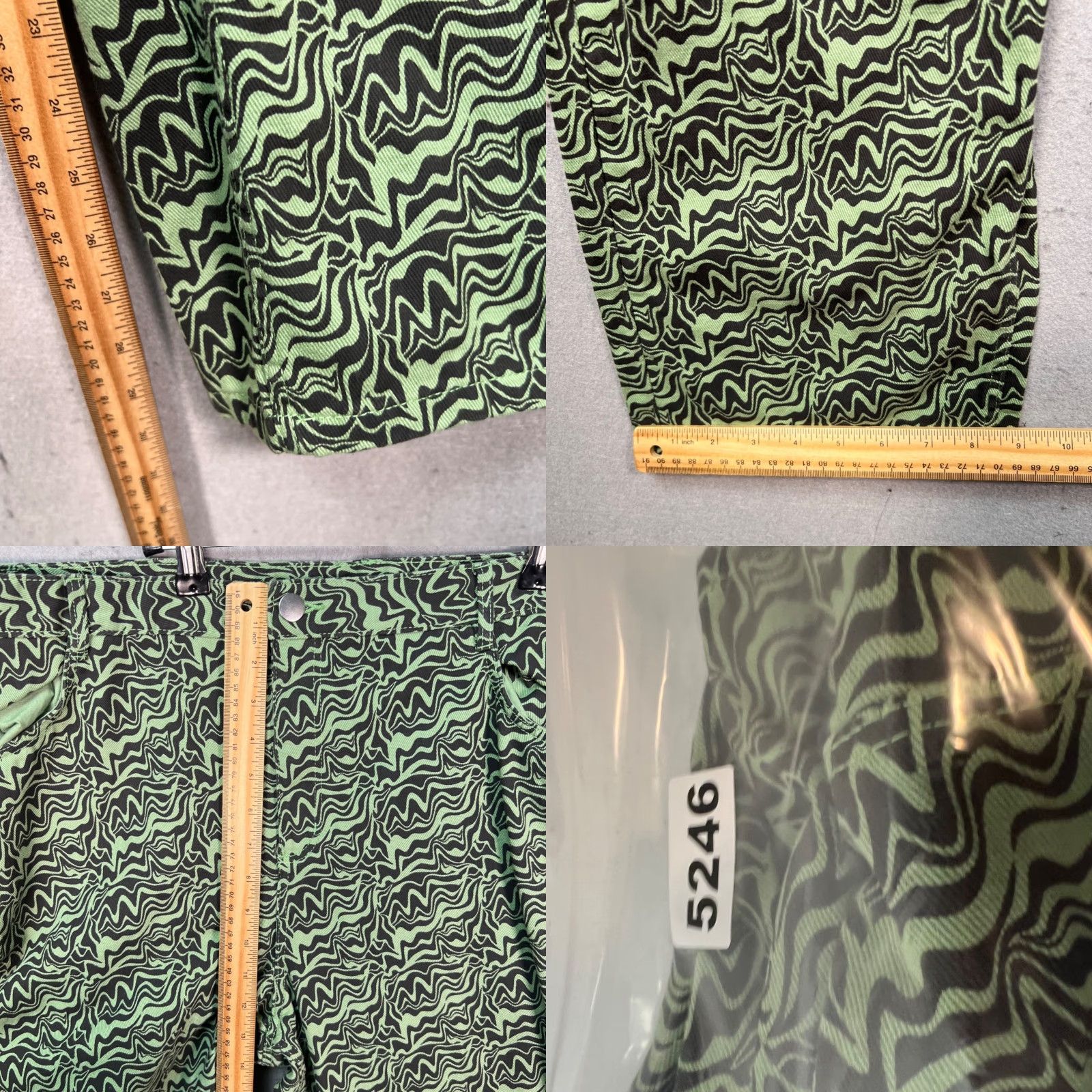 Nique Monkl Womens Size 52 Wavy Green Black Abstract Print Trousers Pants Size 38" / US 16 / IT 52 - 8 Thumbnail