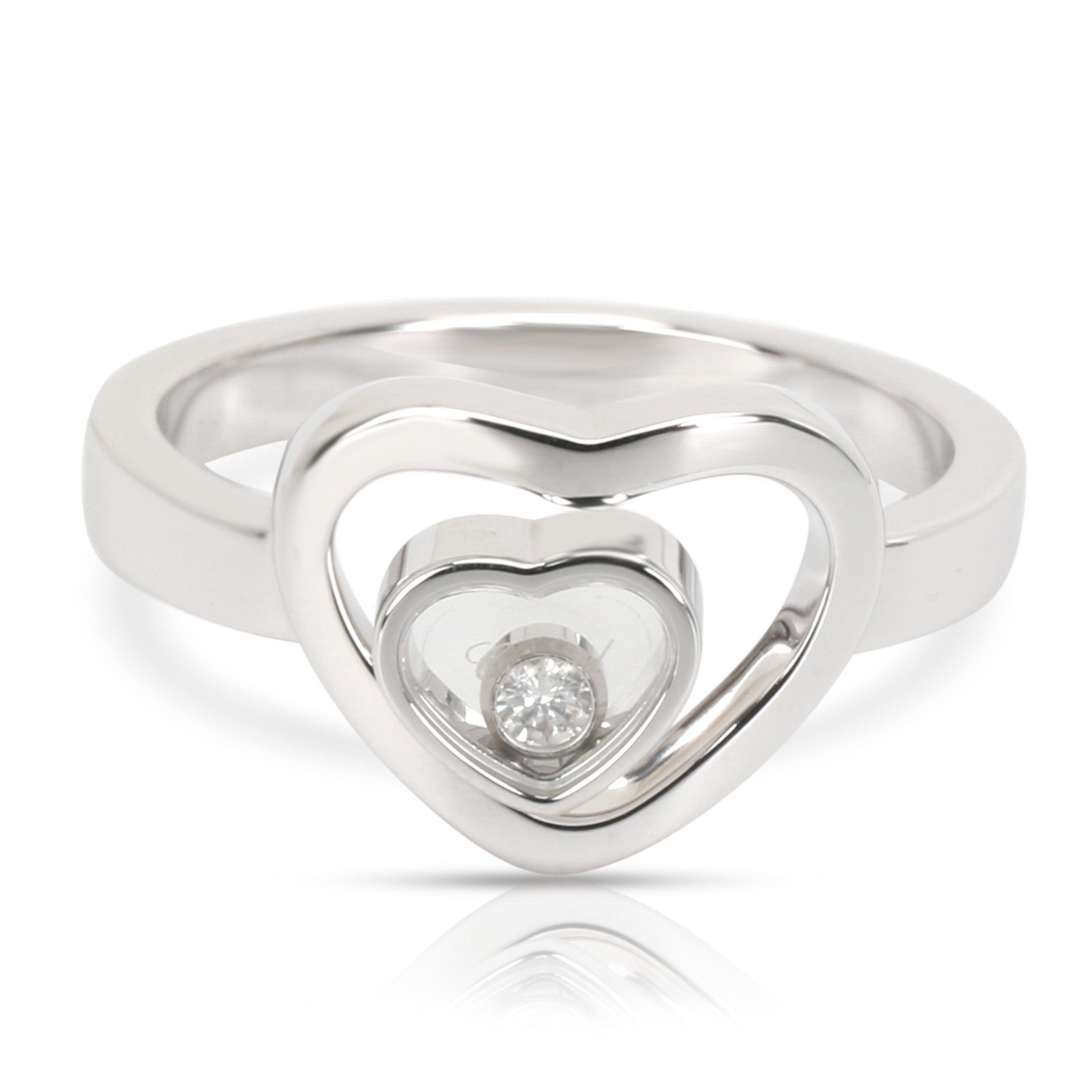 image of Chopard Happy Diamonds Double Heart Ring In 18K White Gold 0.05 Ctw, Women's