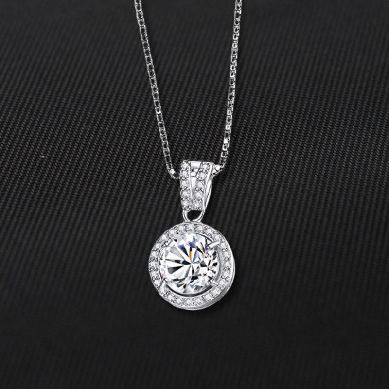 Other 1 Ct Moissanite Halo Pendant Necklace Plated 925 Silver Size ONE SIZE - 1 Thumbnail