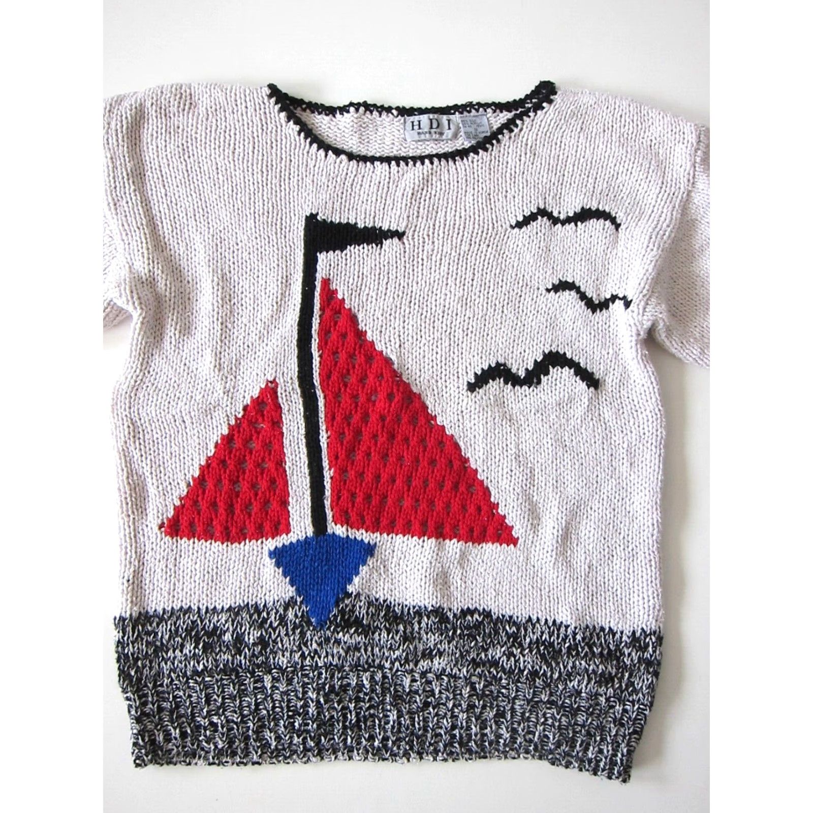 Nautica VINTAGE H D I Hand Knit Silk White Sail Boat Nautical Short Sleeve Sweater S Womens Classics Size S / US 4 / IT 40 - 7 Thumbnail