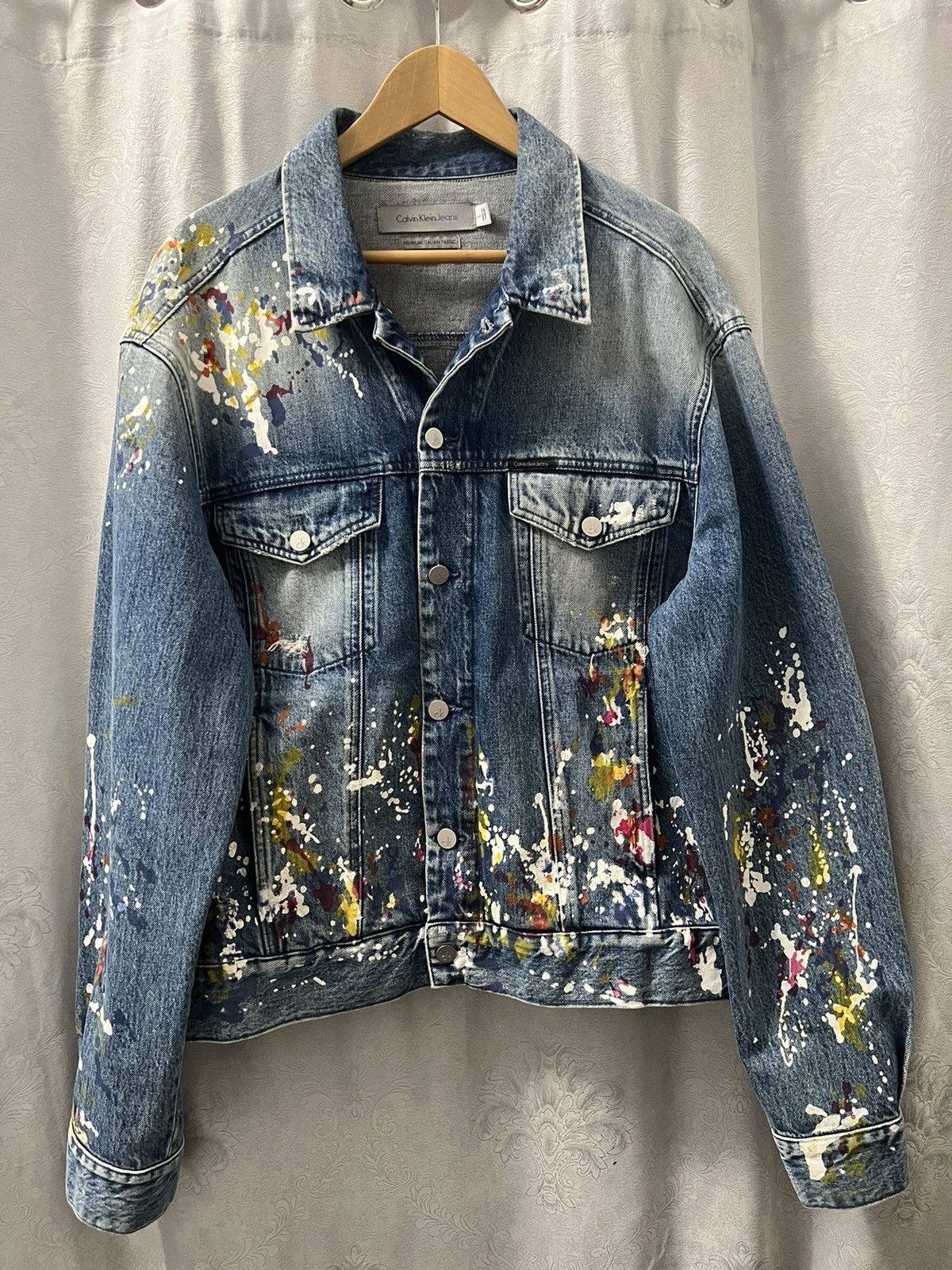 Calvin Klein Calvin Klein Jeans Paint Splatter Fitted Denim Jean Jacket Grailed