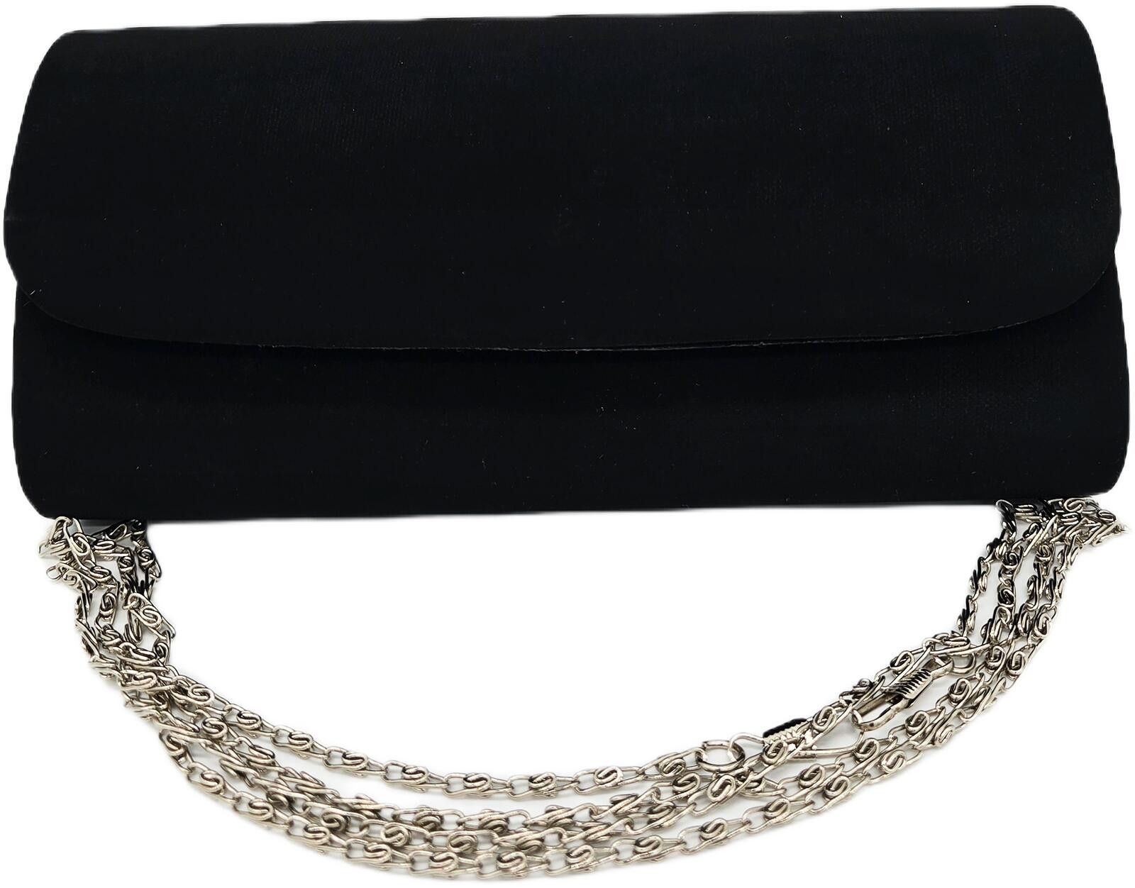 Unknown London Elegant Black Suede Clutch with Silver Chain Strap Size ONE SIZE - 1 Thumbnail