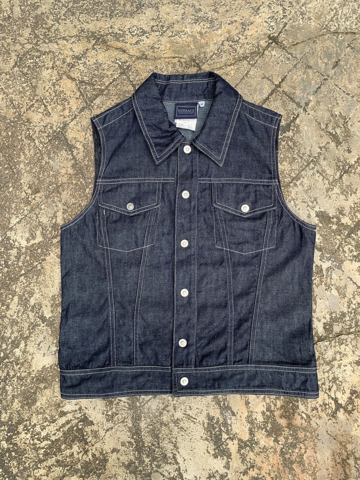 Designer × Versace × Versace Jeans Couture 2000s Versace Jeans Signature Indigo Trucker Jeans Vest Size M / US 6-8 / IT 42-44 - 1 Thumbnail