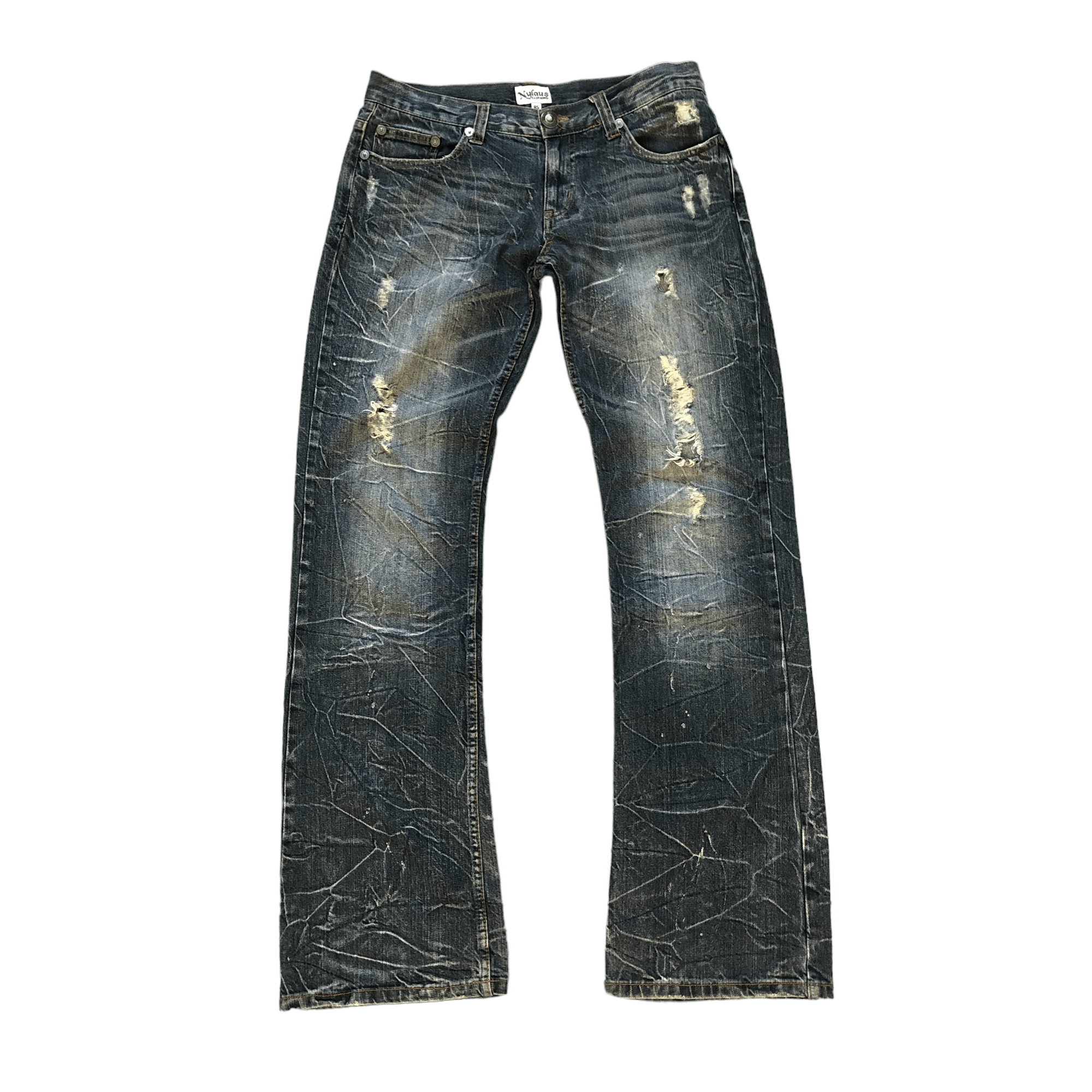 Japanese Brand FLARE TRASHED DISTRESSED DENIM PANTS BY NYLOUS #5970-216 Size US 33 - 1 Thumbnail