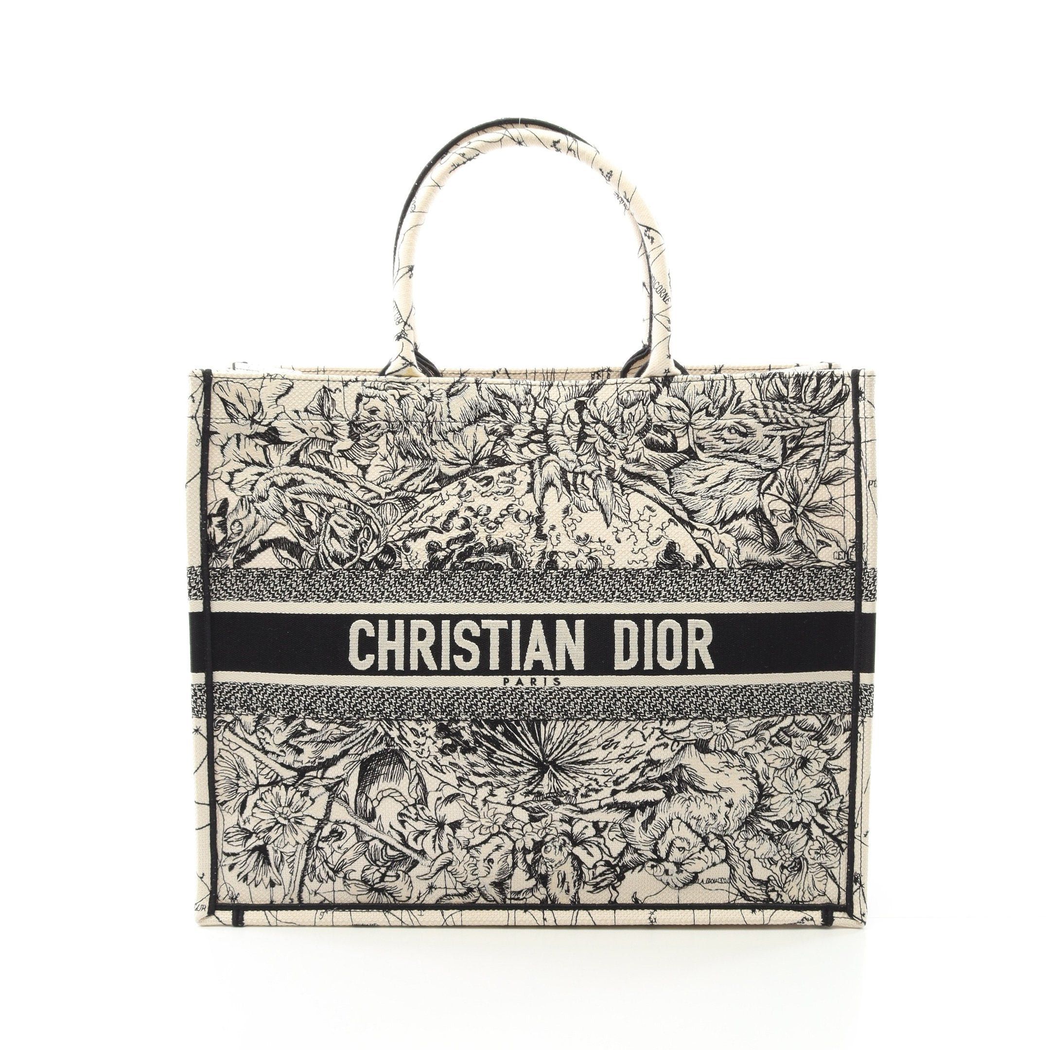 Dior Book Tote Large Handbag Bag Canvas White Black