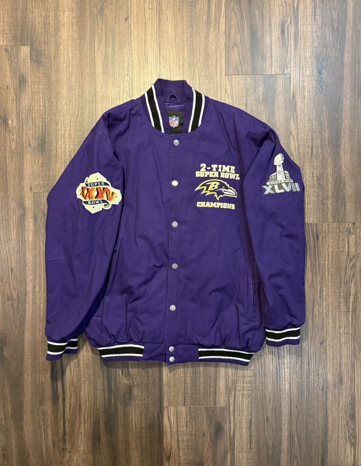 NFL 🔥Baltimore Ravens Varsity Bomber Jacket Super Bowl Champions Size US XL / EU 56 / 4 - 1 Thumbnail